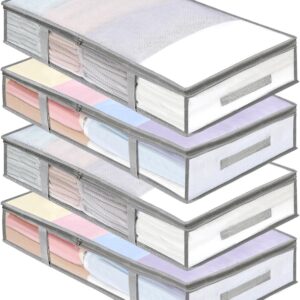 4 Packs Under Bed Storage Containers Bins, Humid-Proof Plastic Underbed Storage Bins, Closet Organizers and Clothes Storage Bags, Under the Bed Blanket Storage with Handles for Clothes,Bedroom