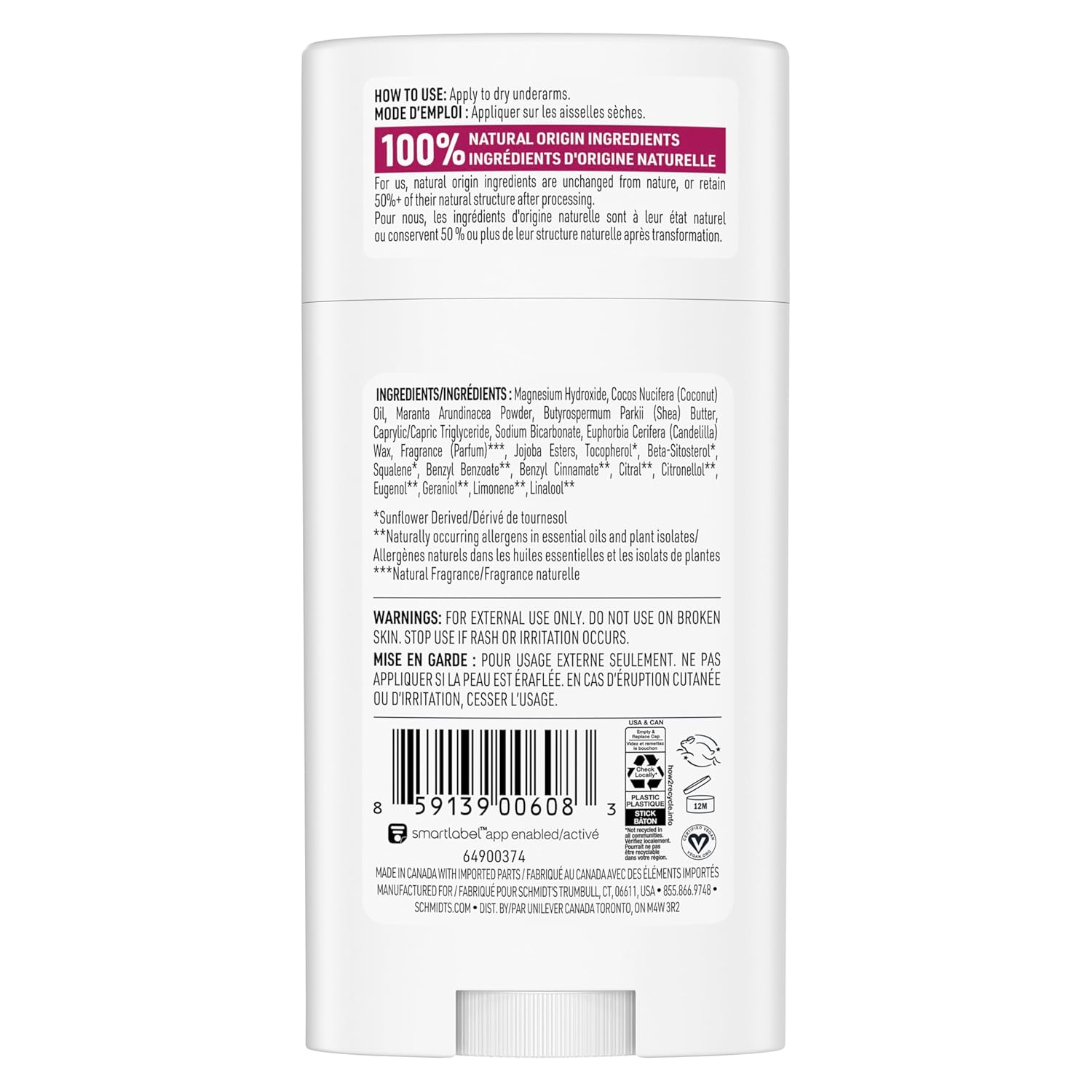 Schmidt's Aluminum-Free Vegan Deodorant Rose & Vanilla with 24 Hour Odor Protection for Women and Men, Natural Ingredients, Cruelty-Free, 2.65 oz - Image 3