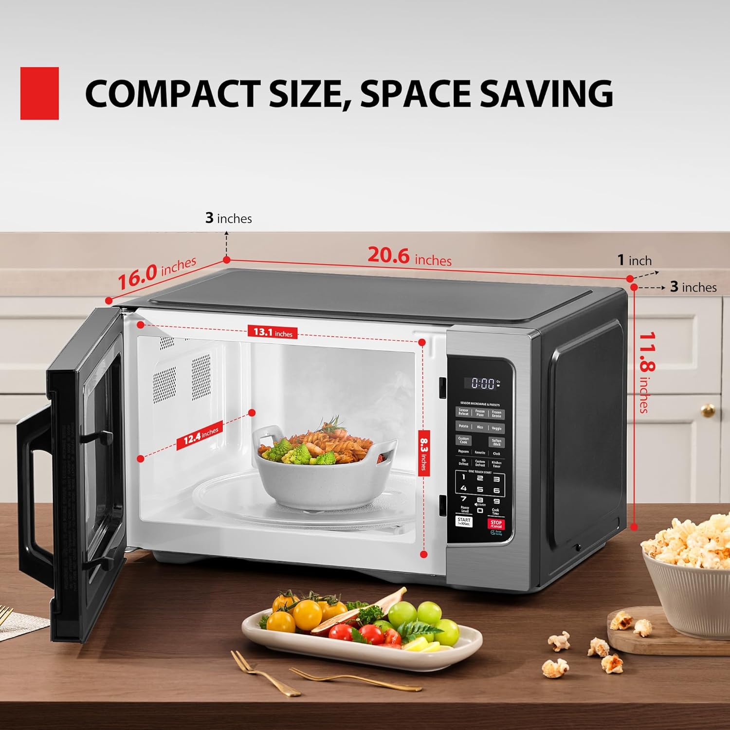 TOSHIBA EM131A5C-SS Countertop Microwave Ovens 1.2 Cu Ft with 12.4" Removable Turntable Smart Humidity Sensor, 12 Auto Menus Mute Function ECO Mode Easy Clean Interior, 1000W, Silver - Image 5