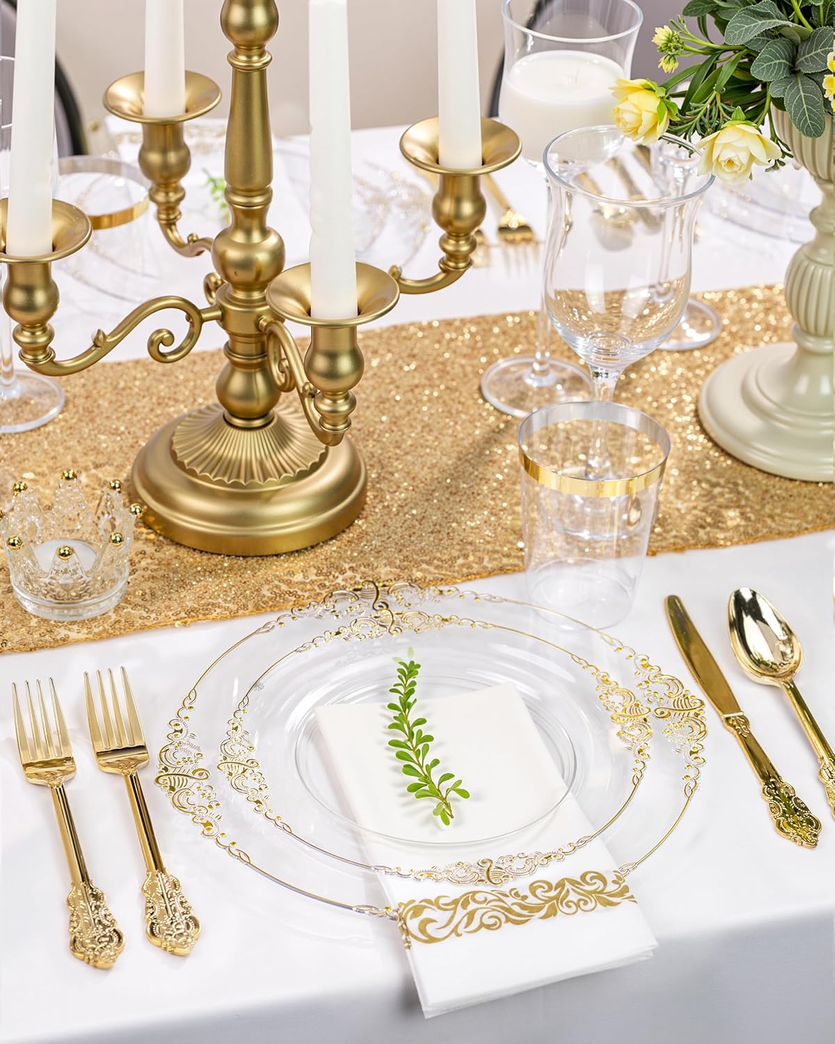 Nervure 100PCS Clear and Gold Plastic Plates - 10.25Inch Gold Disposable Plates - Heavyweight Dinner Plate for Wedding & Party - Image 9