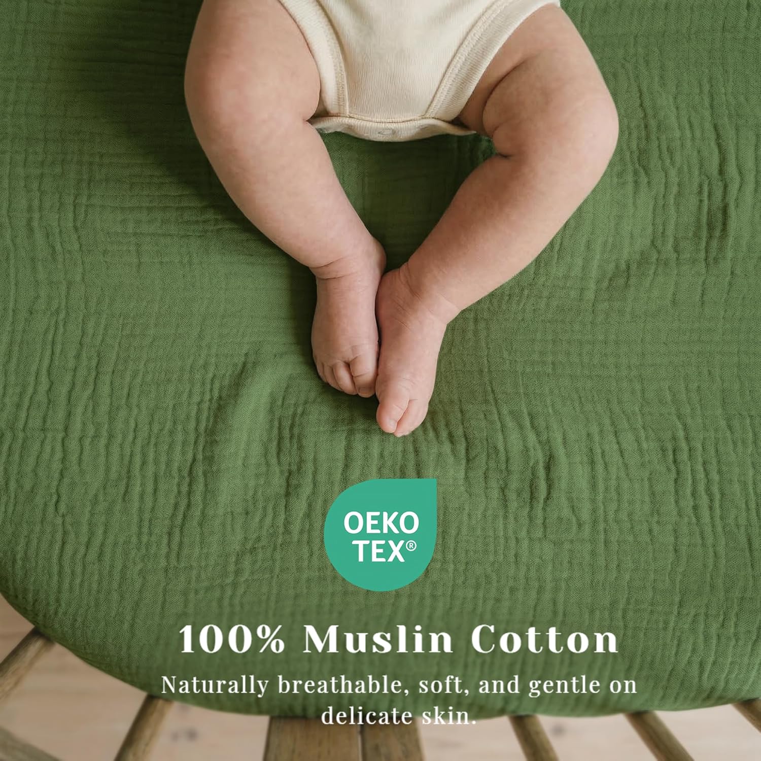 Muslin Bedside Sleeper Bassinet Fitted Sheets, 3 Pack Cotton Baby Sheet for Boys & Girls, Soft, Compatible with Baby Delight, Dream On Me, AMKE and Other Rectangle Mattress (Leaf Green) - Image 5