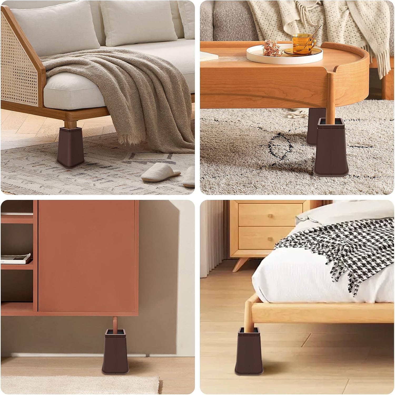 Bed Risers Heavy Duty, Adjustable Furniture Risers 8 inch, Non Slip Lift Supports for Beds/Couches/Sofas, Durable Square Design with Creates Storage Space (Brown 6 Pack, 8 Inch) - Image 5