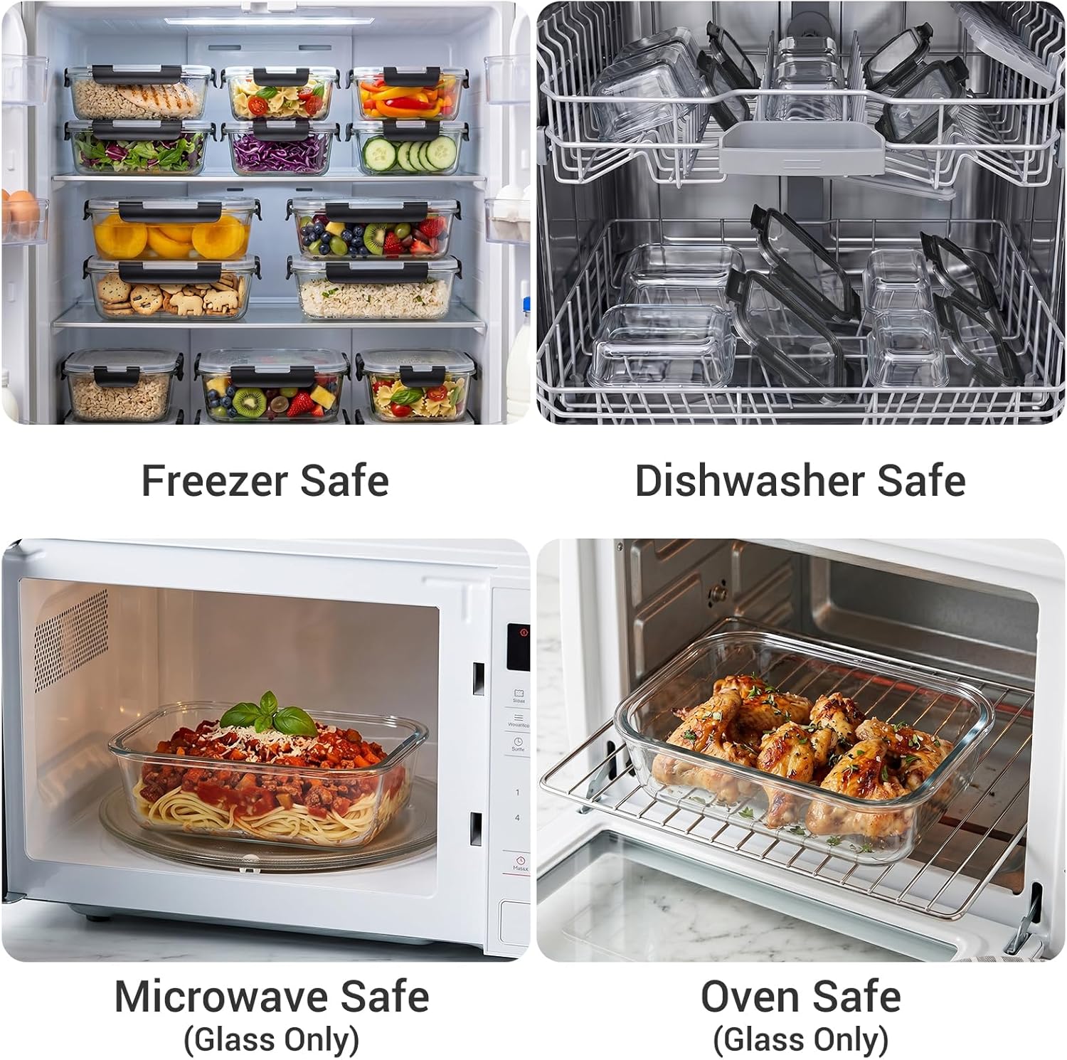 Dealusy 10 Sets (20-Piece) 4.5 Cup & 1.5 Cup Glass Food Storage Containers with lids, Airtight Leak-proof Glass Meal Prep Containers with Lids, Microwave Oven Freezer Dishwasher Safe, Black - Image 6