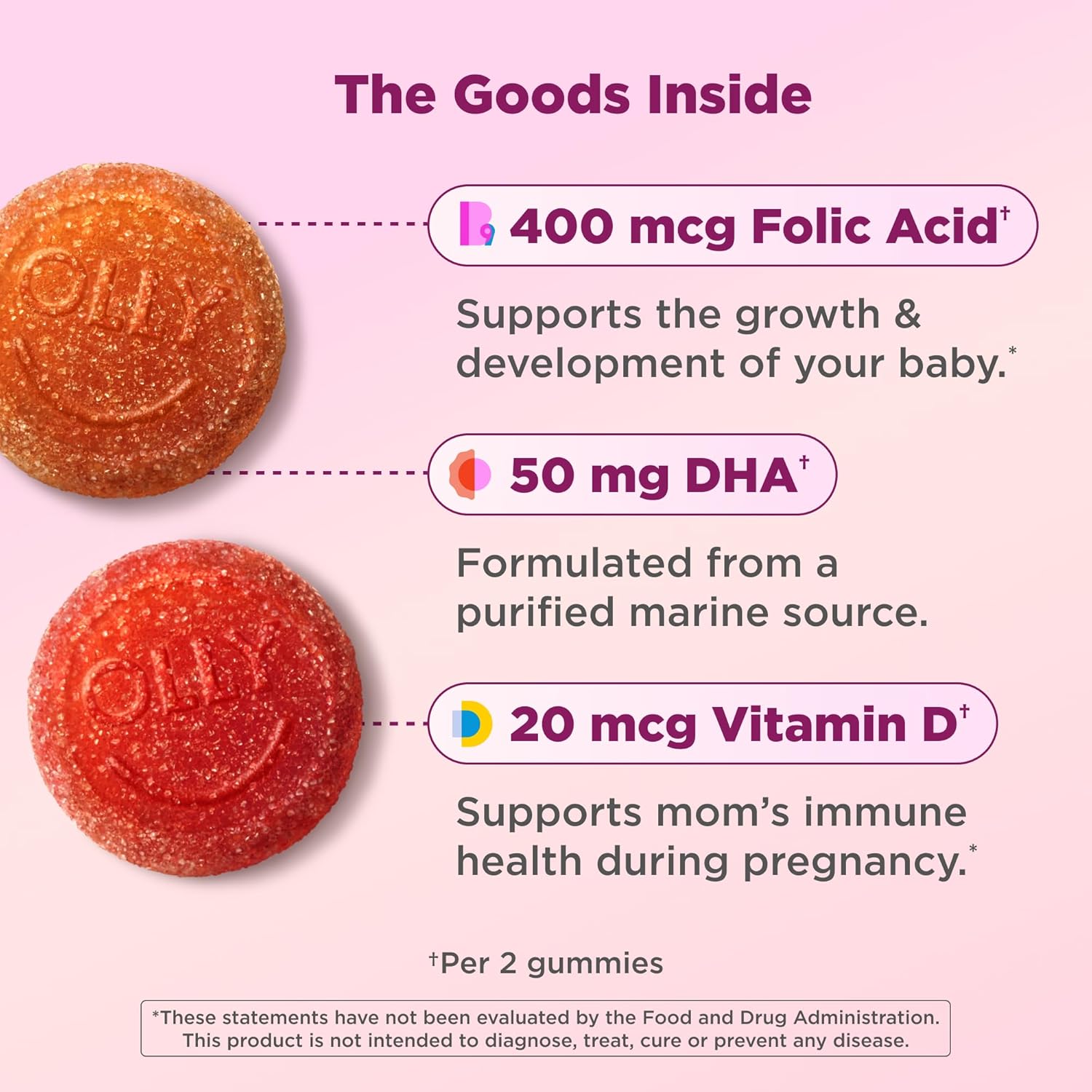 OLLY Prenatal Multivitamin Gummy, Daily Multi Blend for Mommy & Baby, Folic Acid, Omega 3 DHA, Vitamins A & D, Sweet Citrus Flavored, 30 Day Supply - 60 Count - Image 7