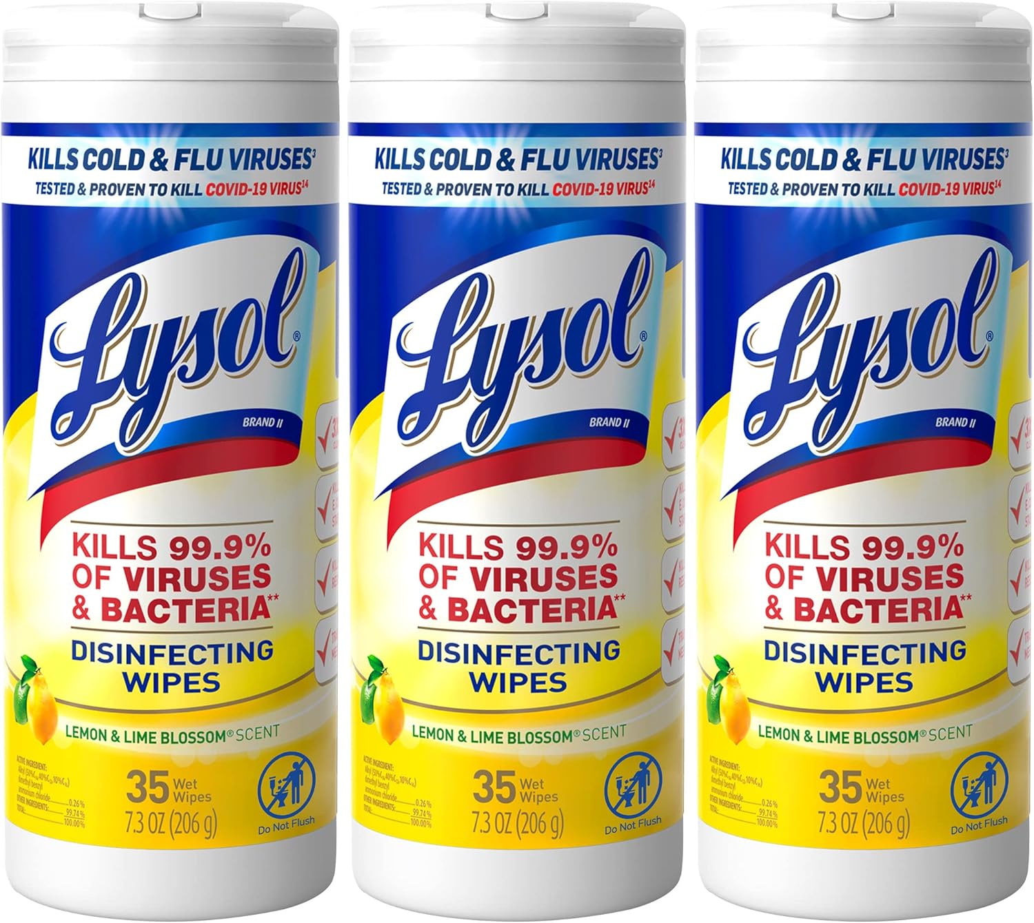 Lysol Disinfectant Wipes, Multi-Surface Antibacterial Cleaning Wipes, Dorm Room Essentials For Disinfecting and Cleaning, Lemon and Lime Blossom, 35 Count (Pack of 3) Lysol Disinfectant Wipes, Multi-Surface Antibacterial Cleaning Wipes, Dorm Room Essentials For Disinfecting and Cleaning, Lemon and Lime Blossom, 35 Count (Pack of 3)