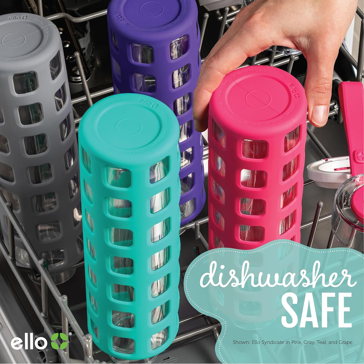 Ello Syndicate 20oz Reusable Glass Water Bottle with One-Touch Leak Proof Flip Lid and Protective Non-Slip Silicone Sleeve and Carry Loop for Coffee, Tea and Water, BPA-free, Dishwasher Safe, Mint - Image 6