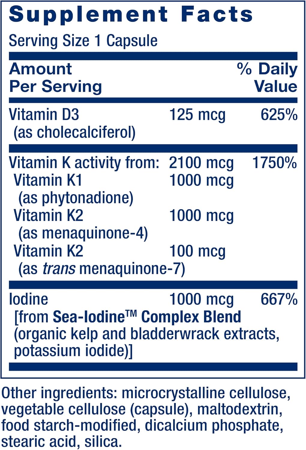 Life Extension Vitamins D and K with Sea-Iodine, Vitamin D3, Vitamin K1 and K2, Iodine, Supports Immune, Bone, arterial and Thyroid Health, Non-GMO, Gluten-Free, 60 Capsules - Image 4