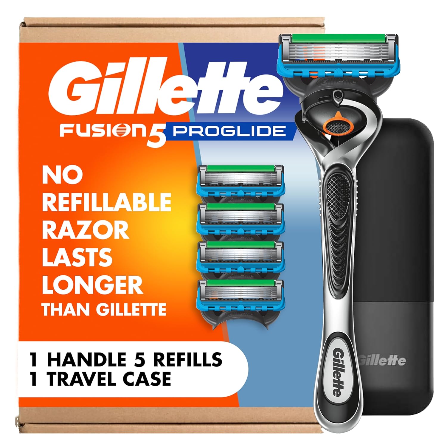 Gillette Fusion5 Proglide Razor for Men, 5-Blade, 1 Razor Handle, 5 Blade Refills, with Travel Case - Image 2
