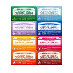 Dr. Bronner’s Pure-Castile Magic Bar Soap (5 oz Variety Pack) Almond, Unscented, Lavender, Peppermint, Citrus, Rose, Tea Tree, & Eucalyptus – Made with Regenerative Organic Certified Oils, Vegan