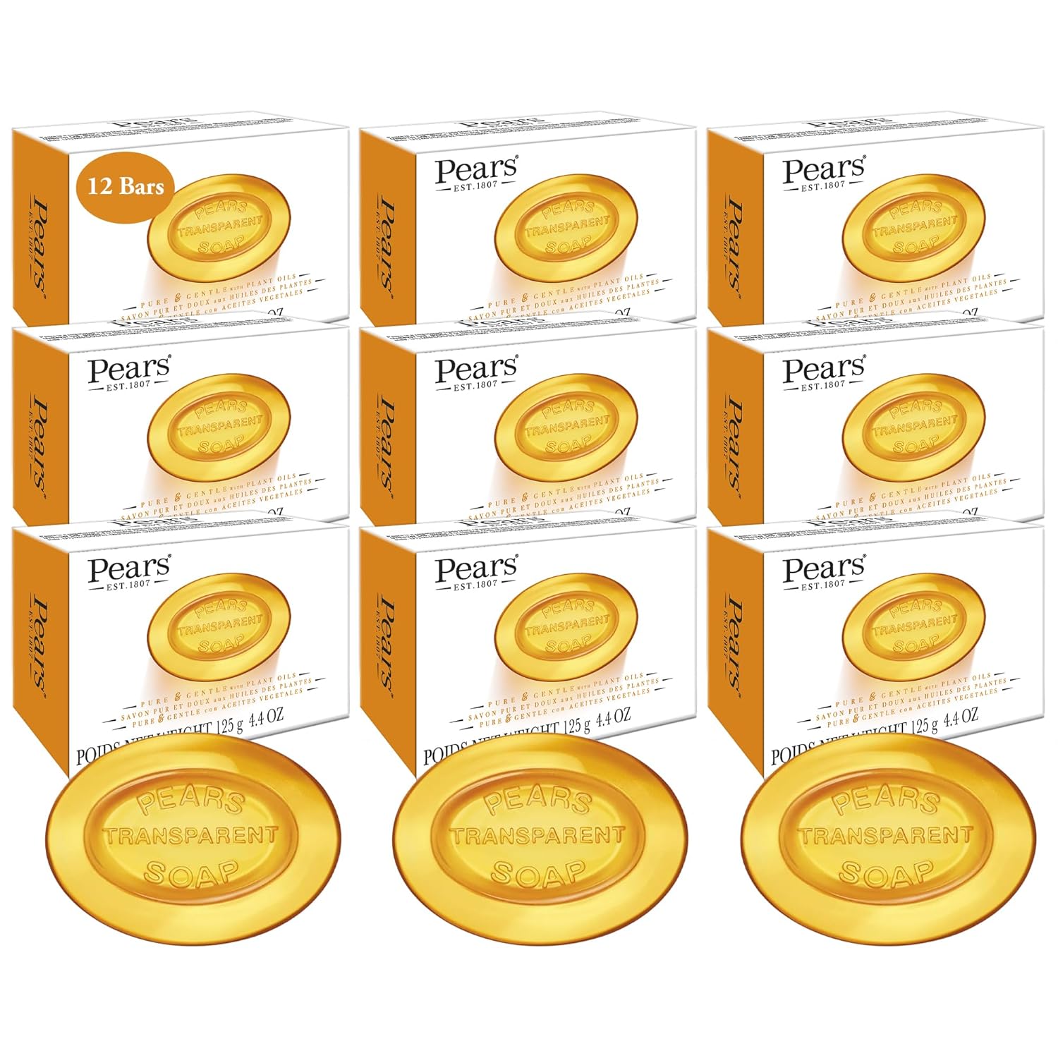 Pears Soap, Pure & Gentle with Natural Oils, 12-Pack – Transparent Amber Glycerin Soap for Pampered, Glowing Skin, 4.4 Oz Ea - Image 2