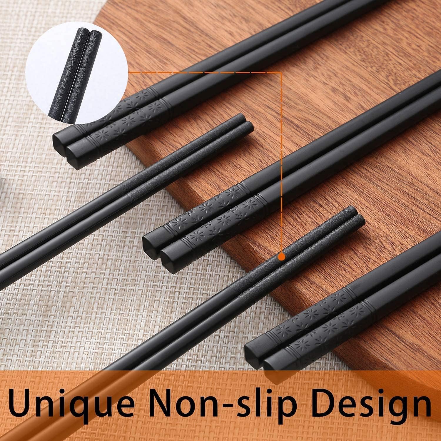 HIWARE 10 Pairs Fiberglass Chopsticks - Reusable Chopsticks Dishwasher Safe, 9 1/2 Inches - Black - Image 3