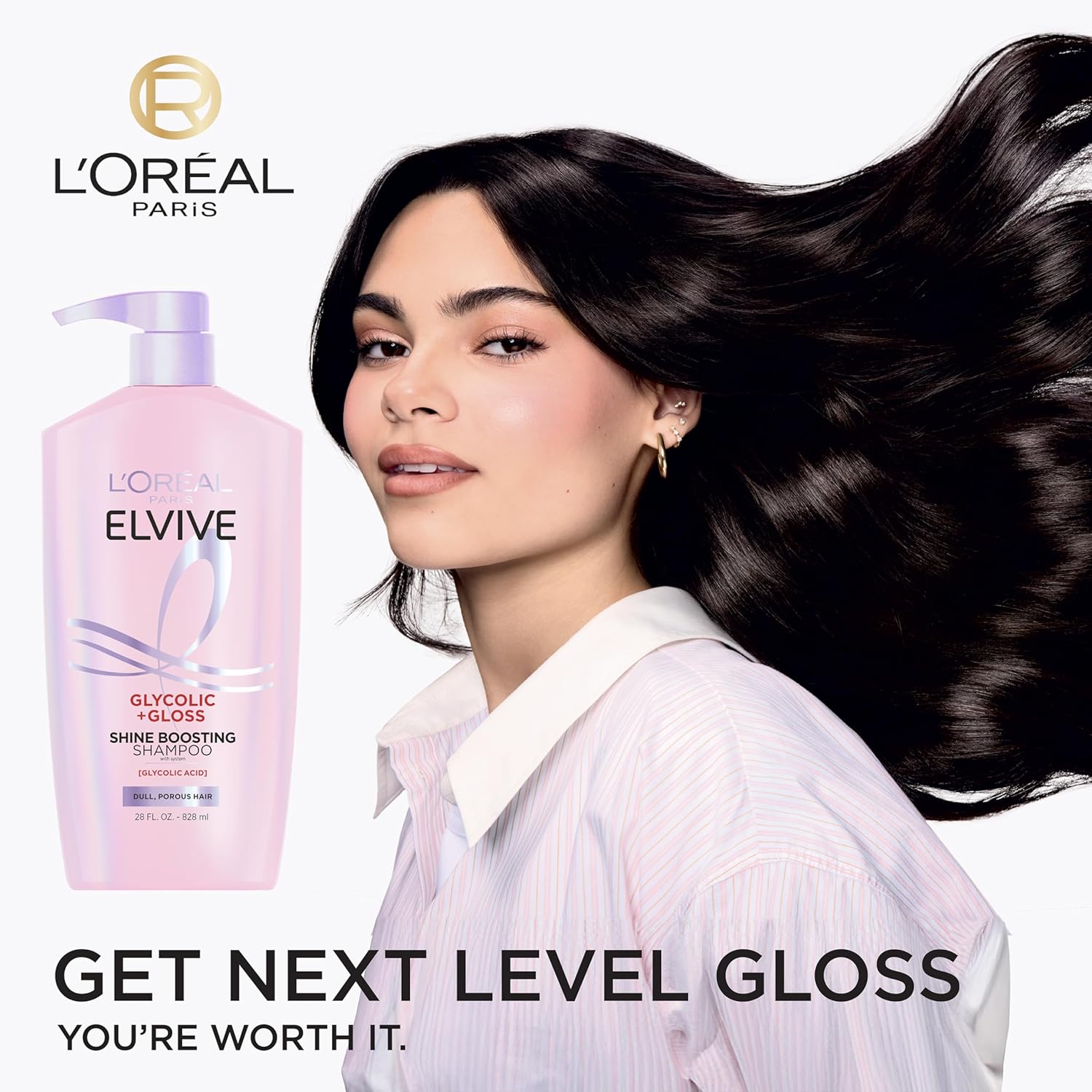 L'Oreal Paris Elvive Glycolic + Gloss Shine Boosting Shampoo, Cleanses and Smooths Dull, Porous Hair Into High-Shine, Glossy Hair, 28 Fl Oz - Image 4