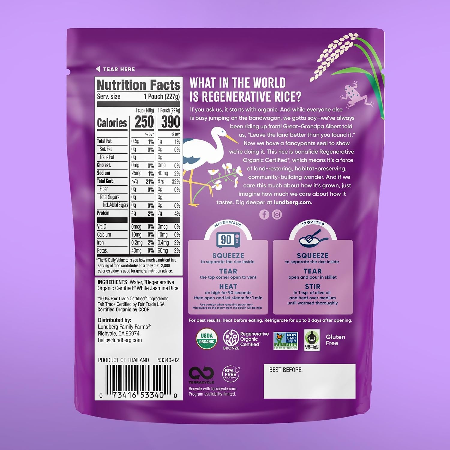 Lundberg Jasmine Rice, Long Grain White Rice - Non-Sticky, Fluffy Aromatic Rice, Sustainably Grown in California, Regenerative Organic Certified, 8 Oz - Image 3