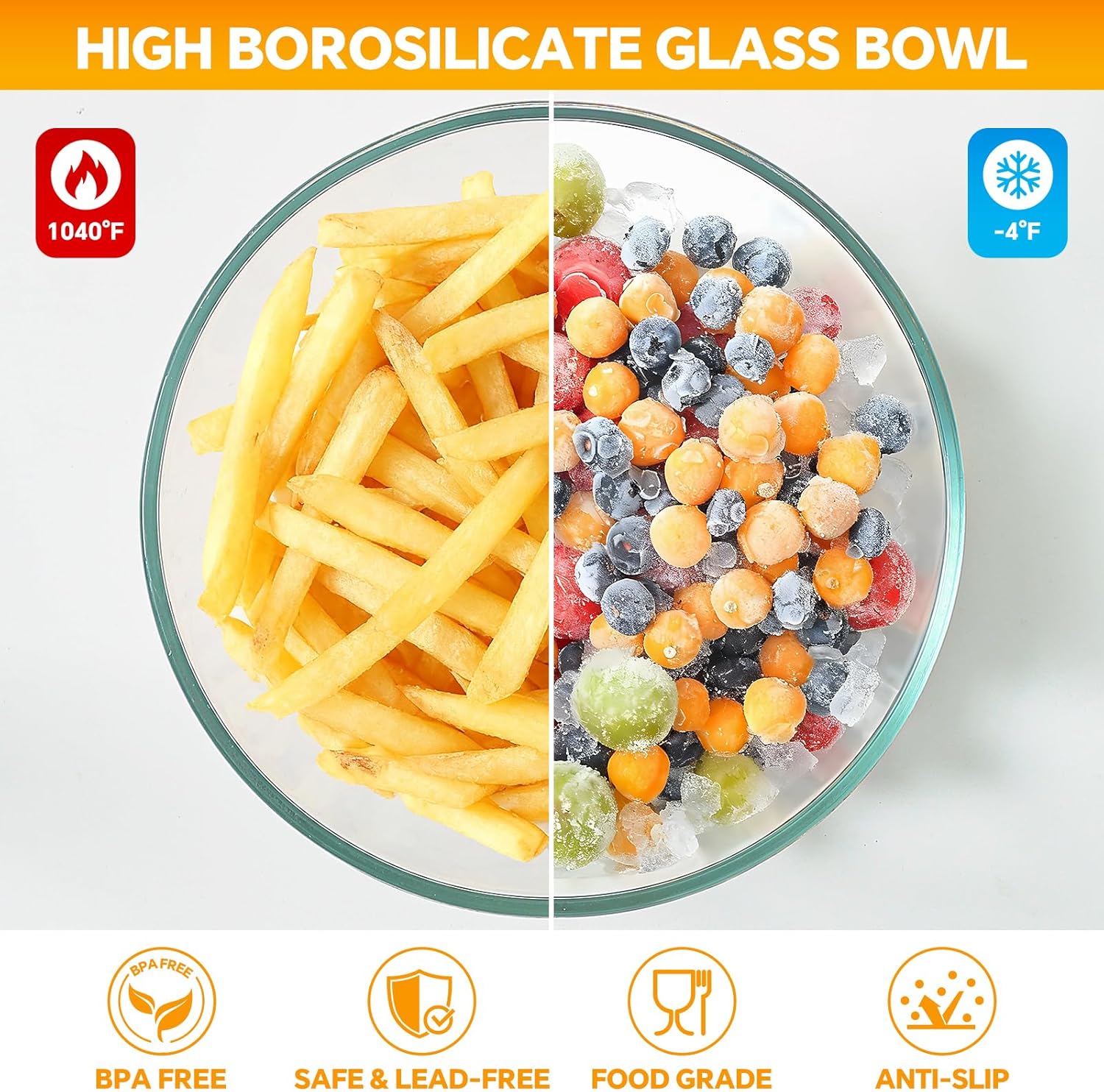 Glass Mixing Bowls with Lids Set of 5(4.78QT,2.2QT,1.7QT,1.1QT,0.85QT),Thick Glass Nesting Bowls for Kitchen Baking,Cooking Prep,Storage,Serving,Large Salad Bowls,Dishwasher Microwave Freezer Safe - Image 8
