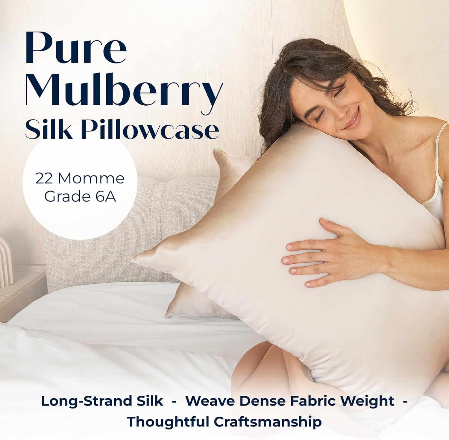 Mulberry Silk Pillowcase – Pure Silk Pillow Cover for Healthier Hair & Smoother Skin – Soft, Breathable and Temperature-Regulating, Luxurious Silk Case Colors Beige-S - Image 3