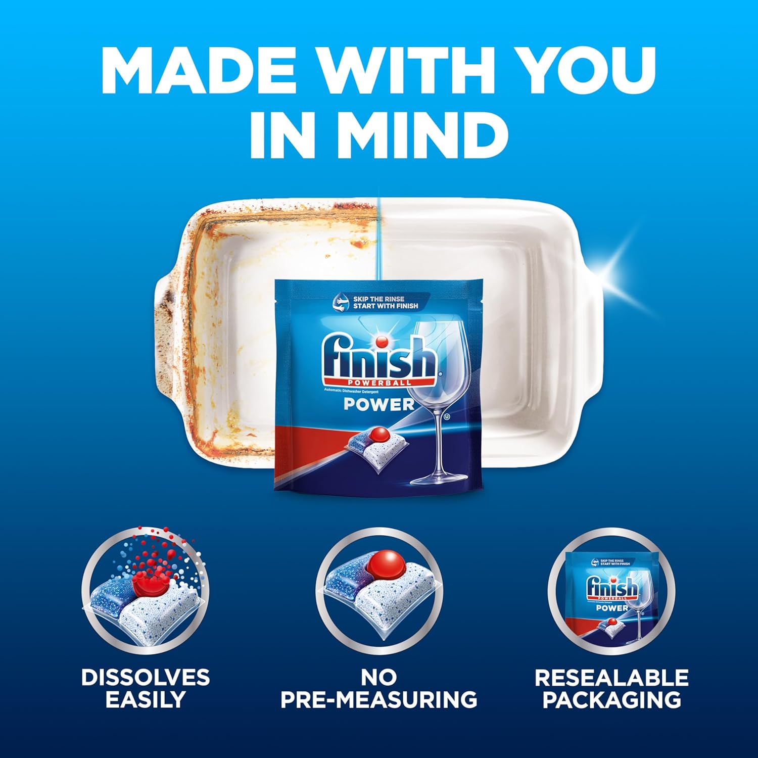 Finish Power Dishwasher Pods, No Pre-Rinse Dishwasher Detergent Soap For Deep Clean & Shine with Degreasing Power, Fresh Scent, 76 Count - Image 6