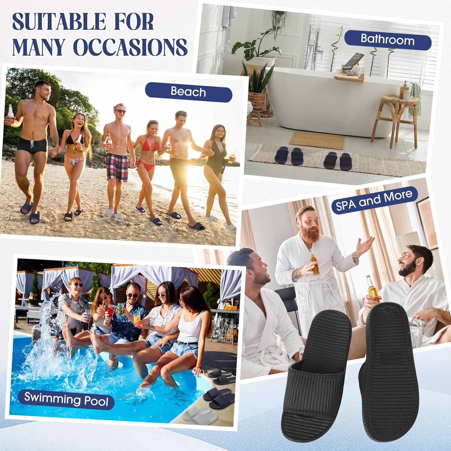 Shyyween 12 Pairs Shower Shoes Bulk for Women and Men Quick Drying Bathroom Shower Slippers Pool Slides Non-Slip Lightweight - Image 8
