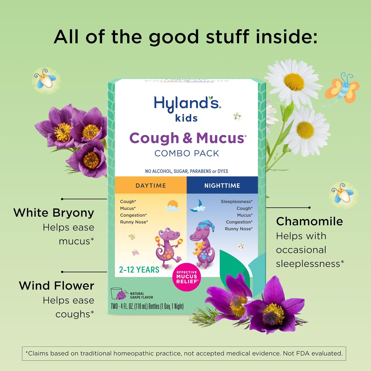 Hyland's Kids Cough Syrup and Mucus Relief Daytime and Nighttime Combo Pack, Kids Medicine for Ages 2-12, Grape Flavor, Promotes Sleep, Cough, Runny Nose, Mucus and Congestion, 8 Ounces - Image 4
