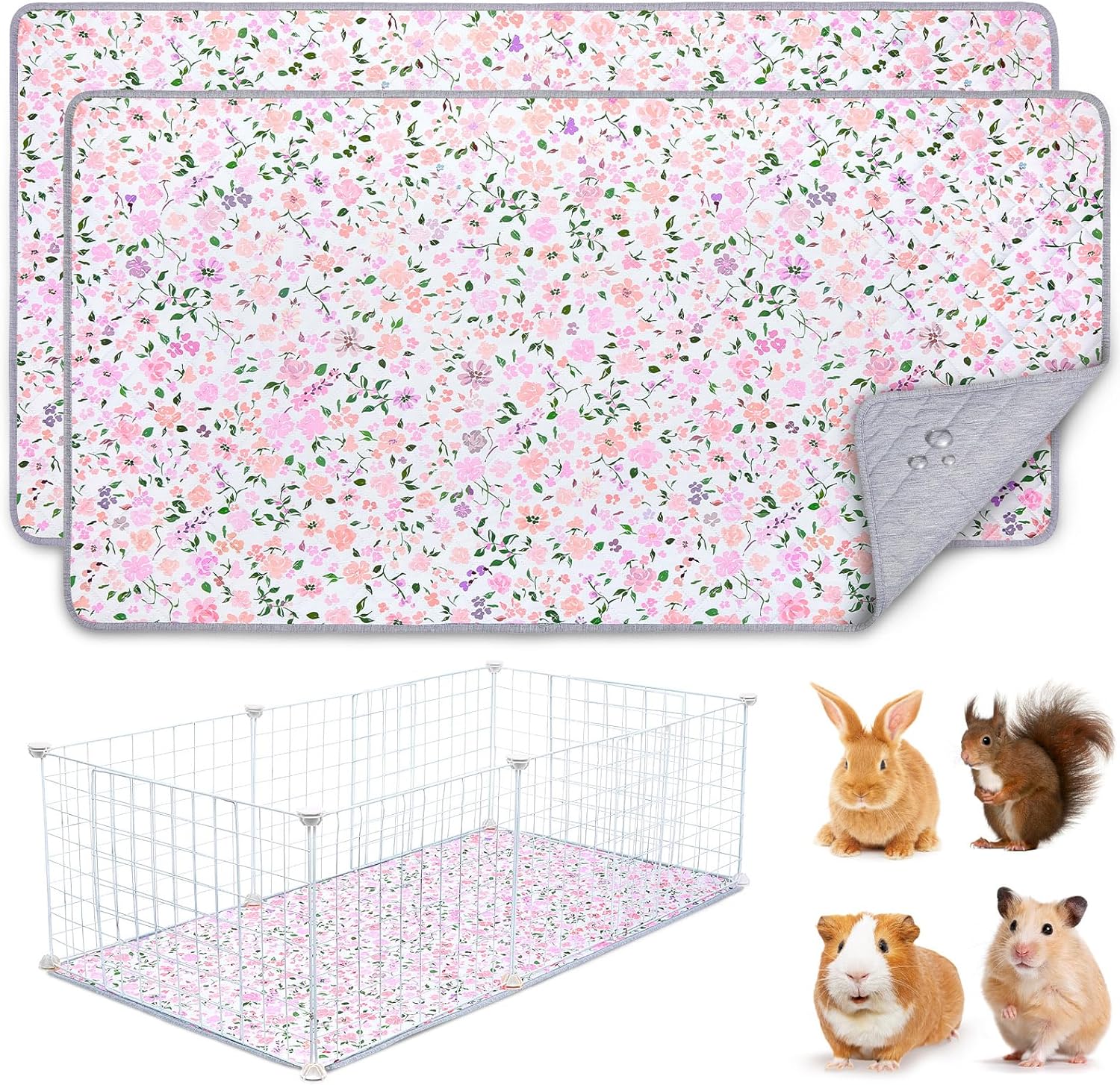 2 Pack Guinea Pig Bedding, Washable Guinea Pig Cage Liner Reusable Guinea Pig Mat Waterproof Guinea Pig Bedding for Cage, Super Absorbant Guinea Pig Pee Pads for Small Animals Hamster Rabbit Squirrel - Image 2