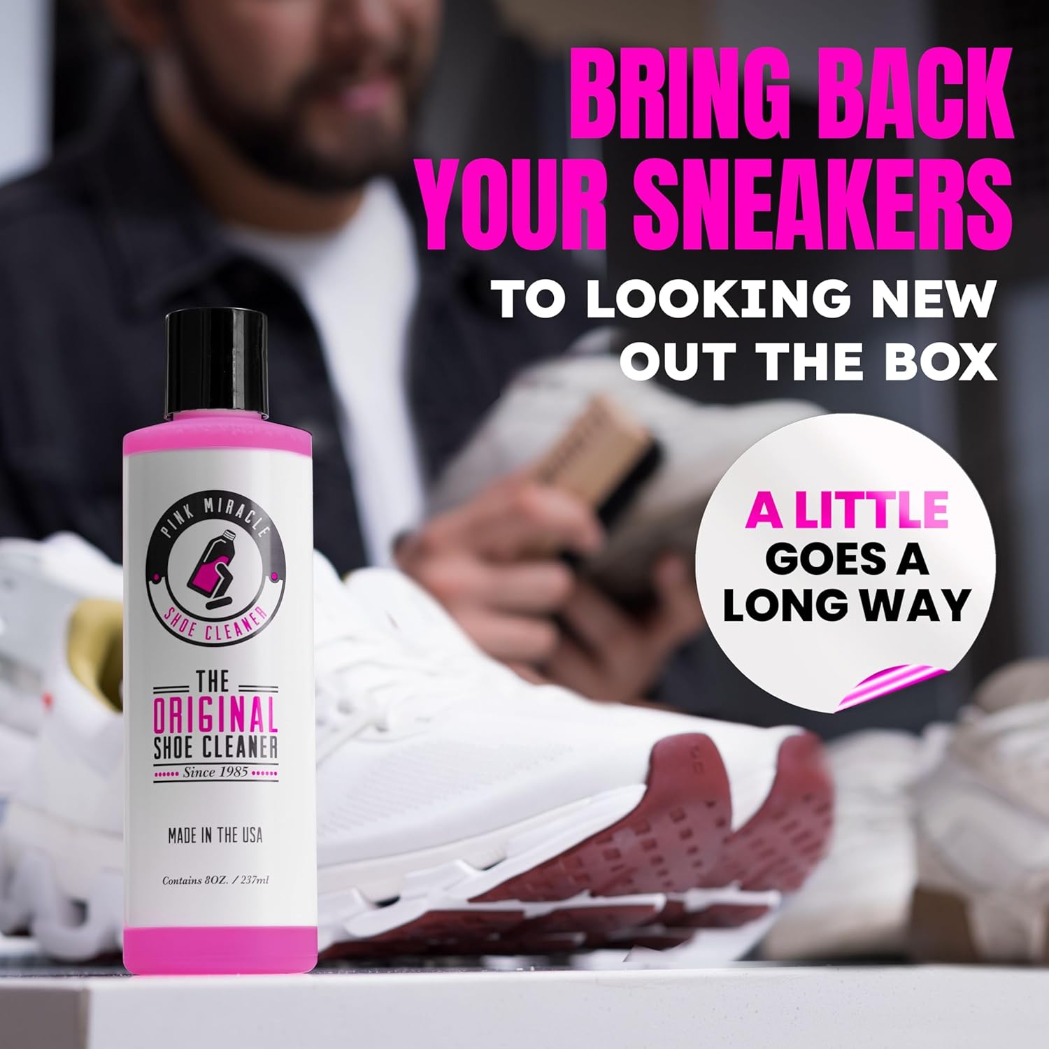 Pink Miracle Shoe Cleaner Kit with Bottle and Brush For Fabric Cleaner For Leather, Whites, Suede and Nubuck Sneakers - Image 8