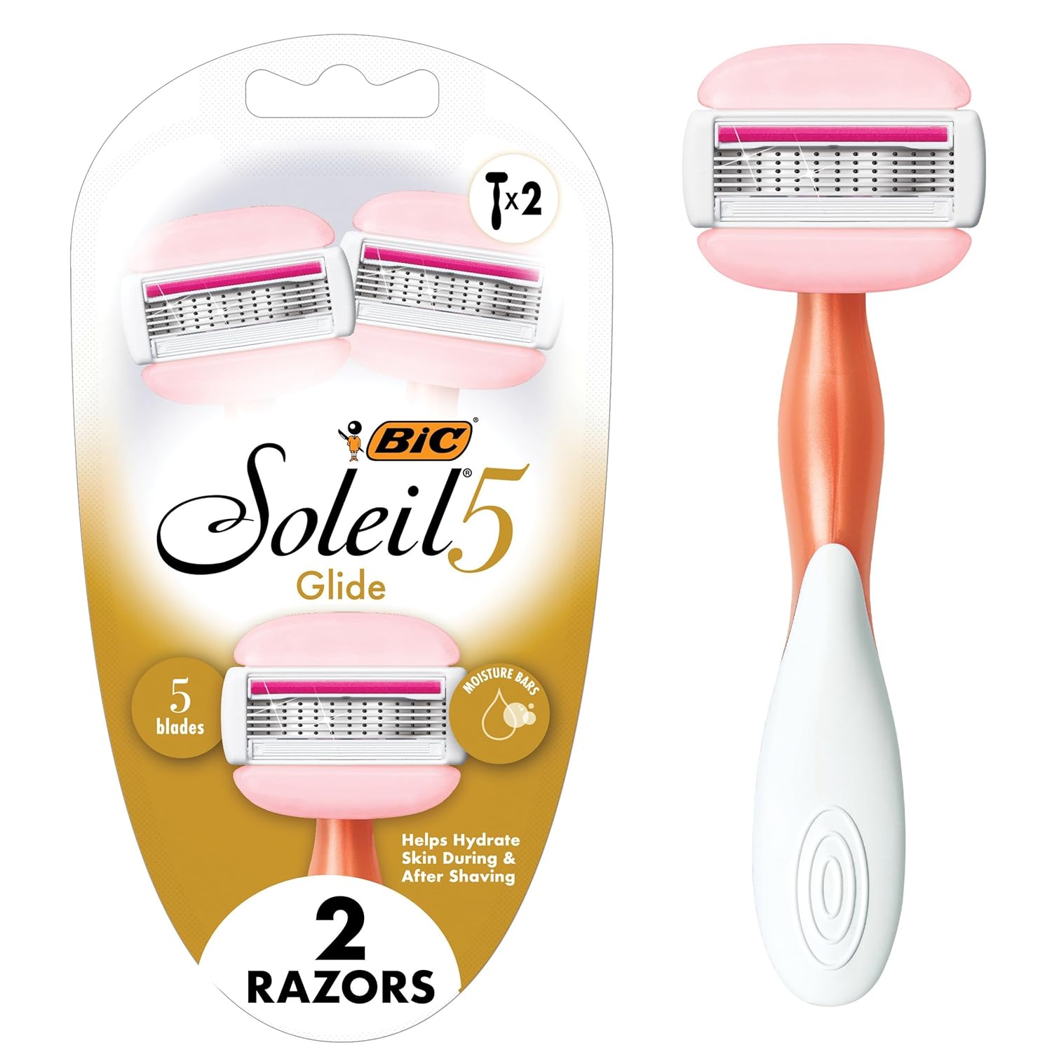 BIC Soleil 5 Glide Women's Disposable 5-Blade Razors, Smooth Glide With Shea Butter Moisture Bars, 2-Pack - Image 2
