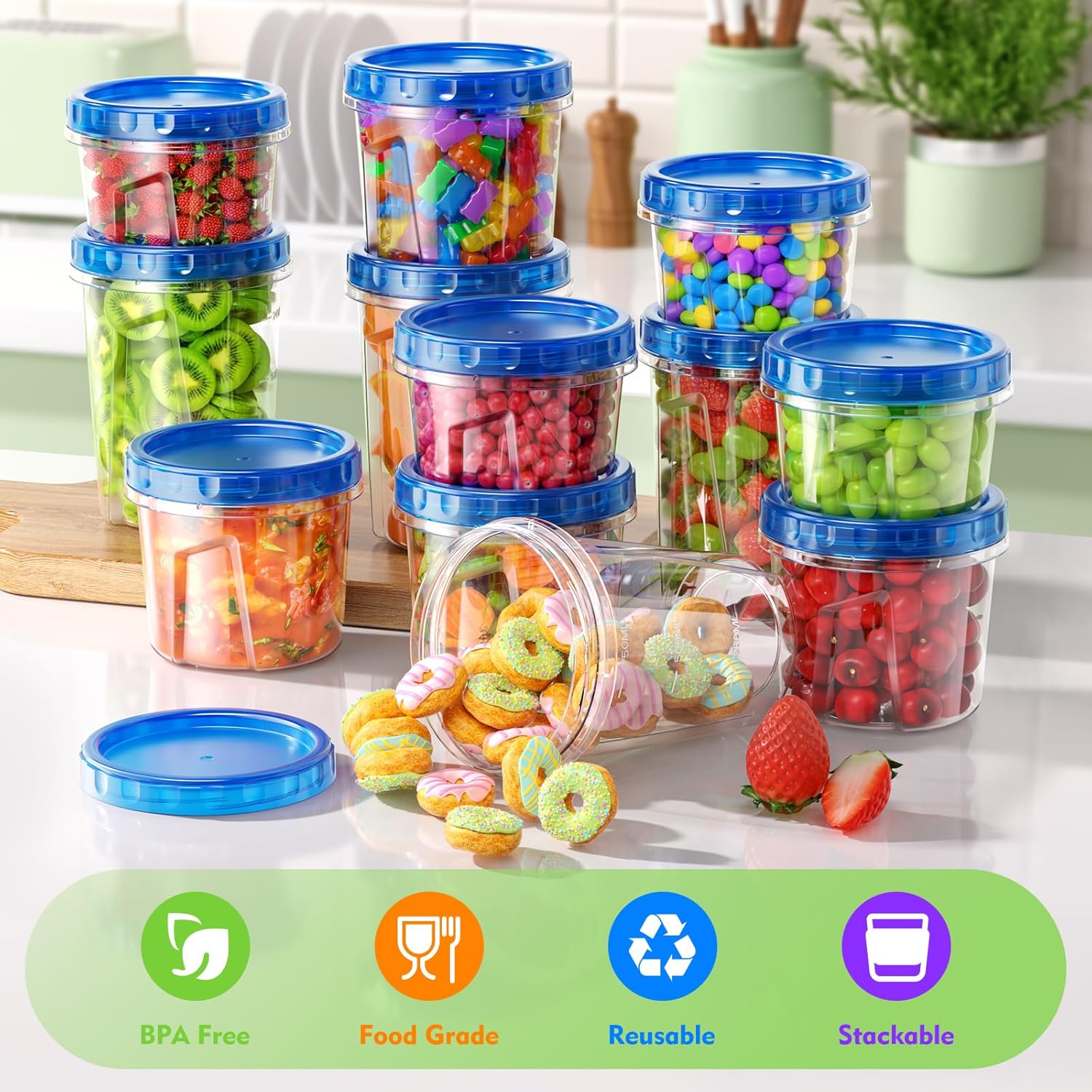 BiuLeon 12 Pack- 34/24/17oz Freezer Storage Containers, Plastic Food Storage Containers with Twist Top Lids, BPA Free and Reusable Soup Containers with Lids, Leakproof/Microwave/Dishwasher Safe - Image 7