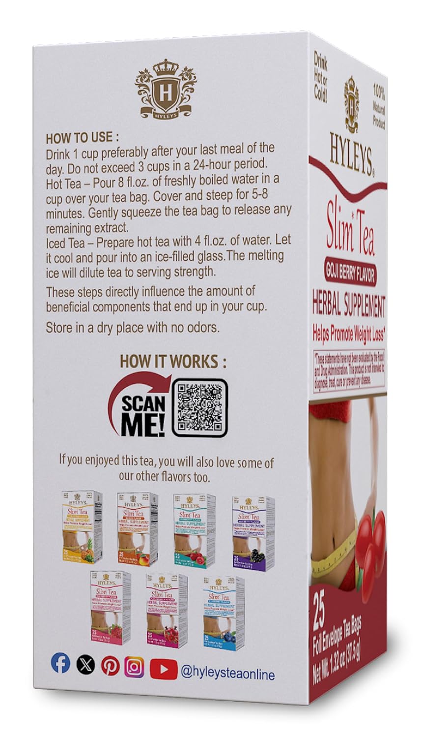 HYLEYS Slim Tea Goji Berry Flavor - Weight Loss Herbal Supplement Cleanse and Detox - 25 Tea Bags (1 Pack) - Image 4