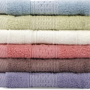 6 Pack 100% Cotton Wash Cloth, 13×13 Inch Highly Absorbent and Soft Feel Fingertip Towels, Machine Washable Washcloths for Bathroom, Gym, Hotel, Spa and Kitchen, 6 Colors