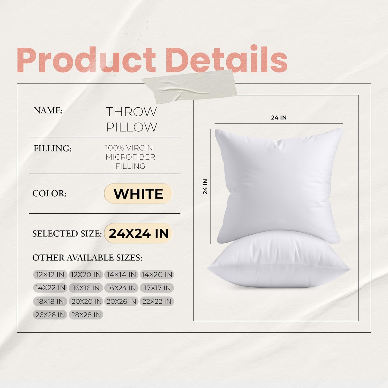 Utopia Bedding 24x24 Pillow Inserts, Set of 2, White – Indoor Decorative Throw Pillows for Bed, Sofa & Couch – Soft, Supportive & Fluffy Cushion Inserts - Image 9