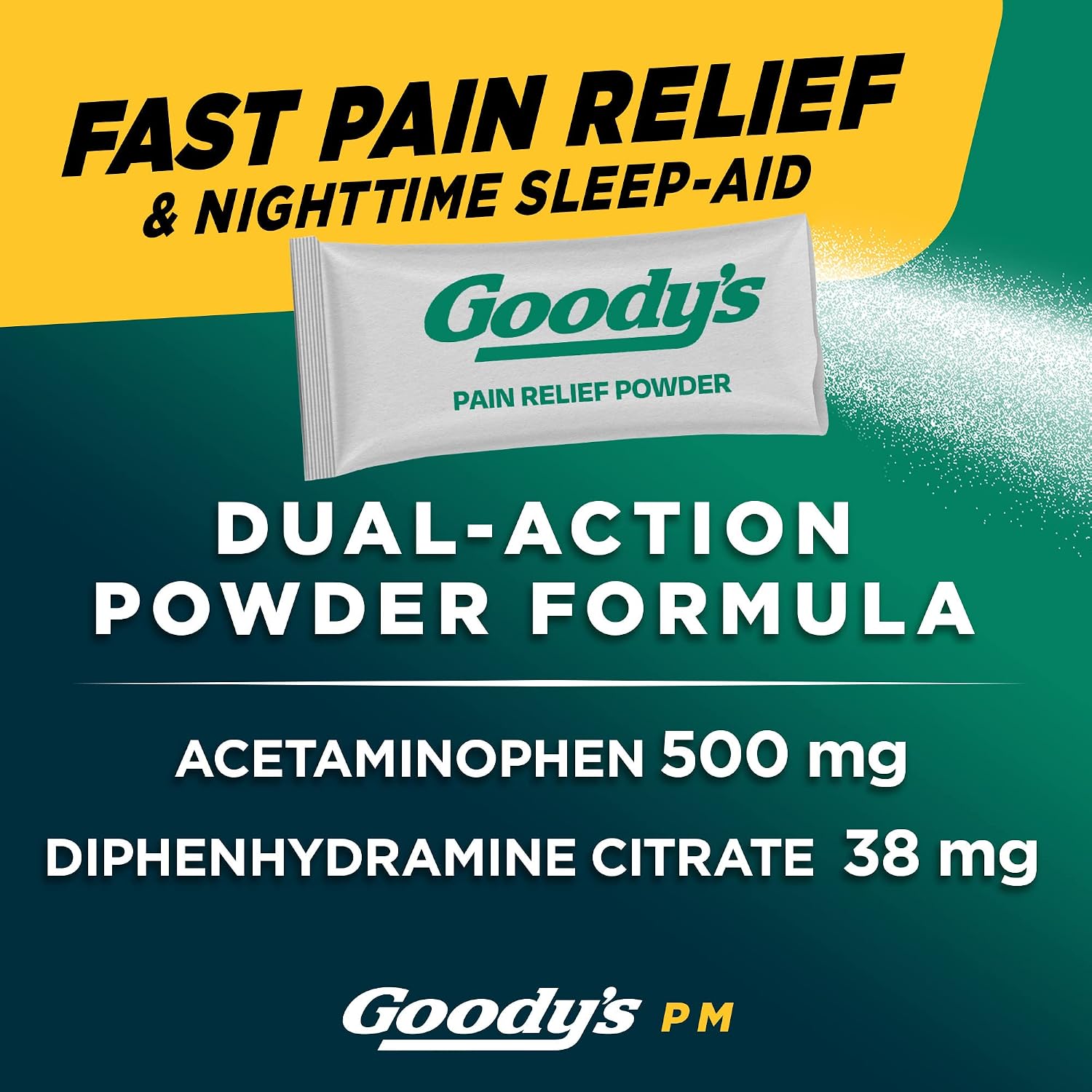 Goody's Nighttime Powder, Pain Reliever & Sleep Aid with Acetaminophen & Diphenhydramine Citrate, Caffeine Free, 6 Count, Pack of 12 - Image 3
