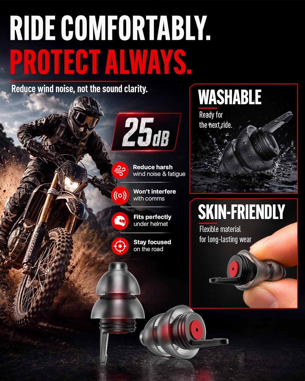 Motorcycle Ear Plugs for Wind Noise Reduction, 2 Pairs Reusable Motorcycle Accessories - Moto Earplugs, Soft Comfortable Hearing Protection for Motorbike, Touring, Racing, Riding - 25dB, Biker Gifts - Image 6