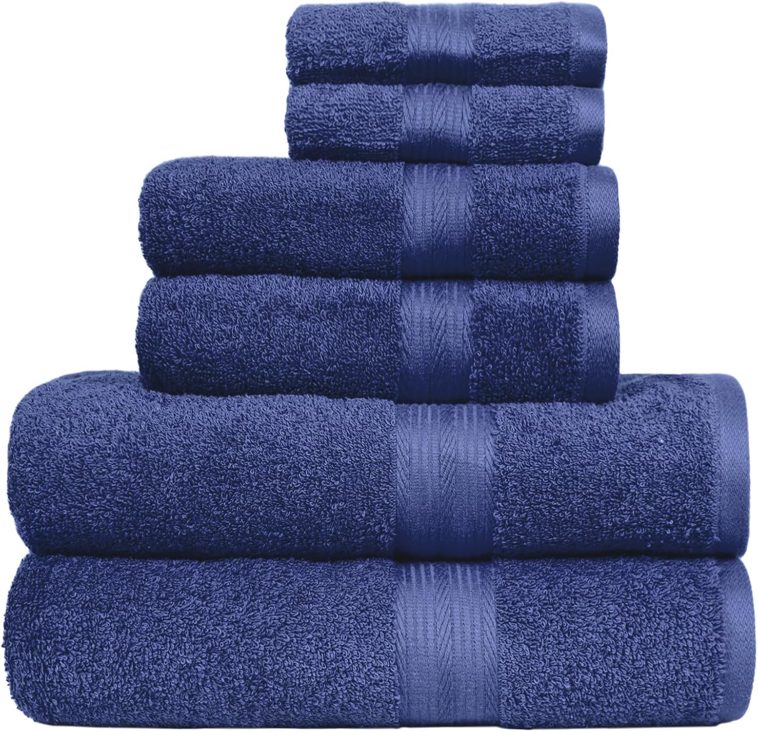 Amazon Basics 6-Piece Fade-Resistant 100% Cotton Towel Set, Soft and Absorbent, 2 Bath Towels, 2 Hand Towels, 2 Washcloths, Navy Blue - Image 8