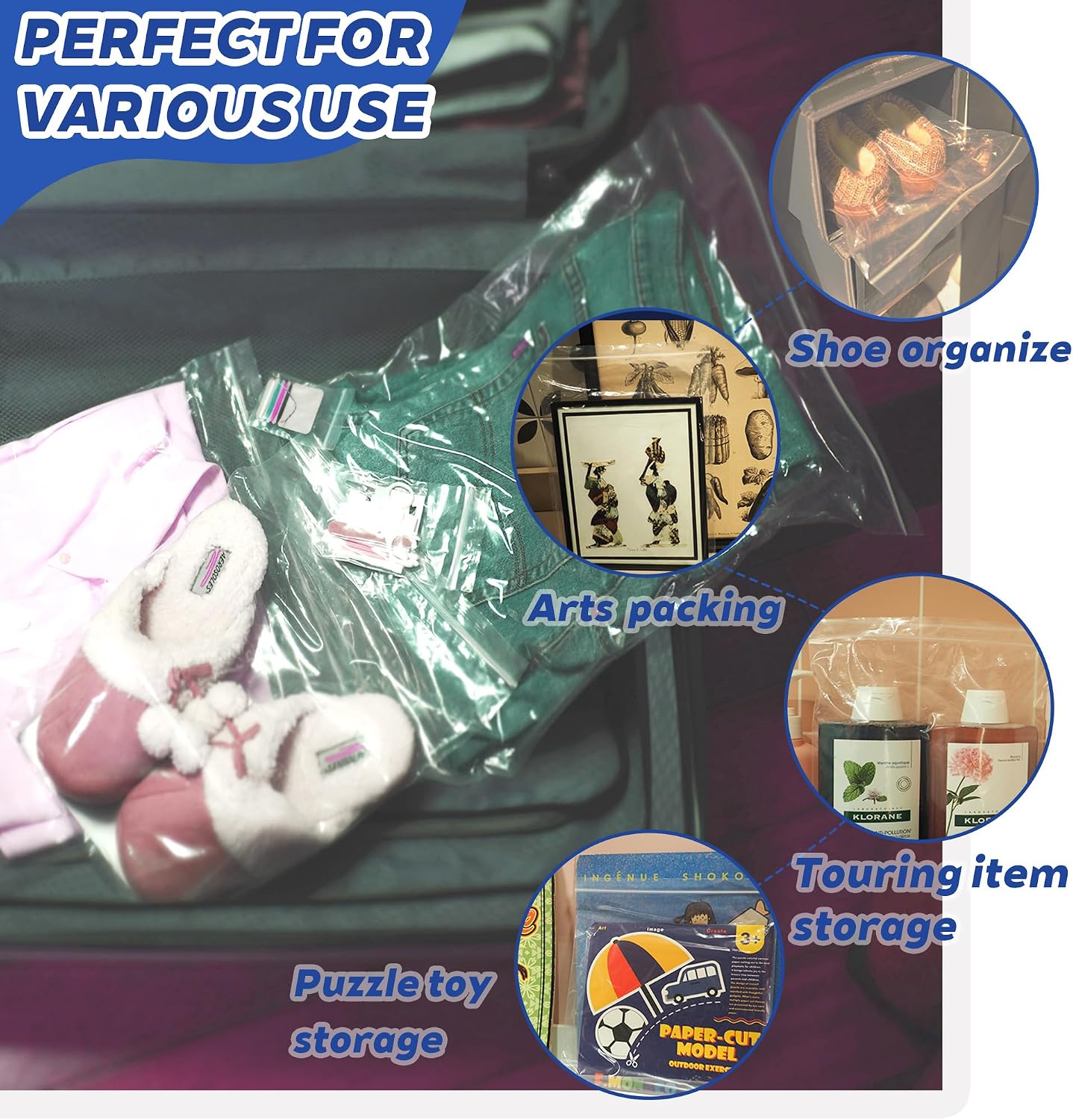 3 Gallon JUMBO Size Zip Storage Bags Bulk, 16" x 18" (100 Bags Total), Reusuable XXL Extra Large Heavy Duty Clear Bags with Sealable Zipper Top For Clothes, Travel, Moving - Image 7