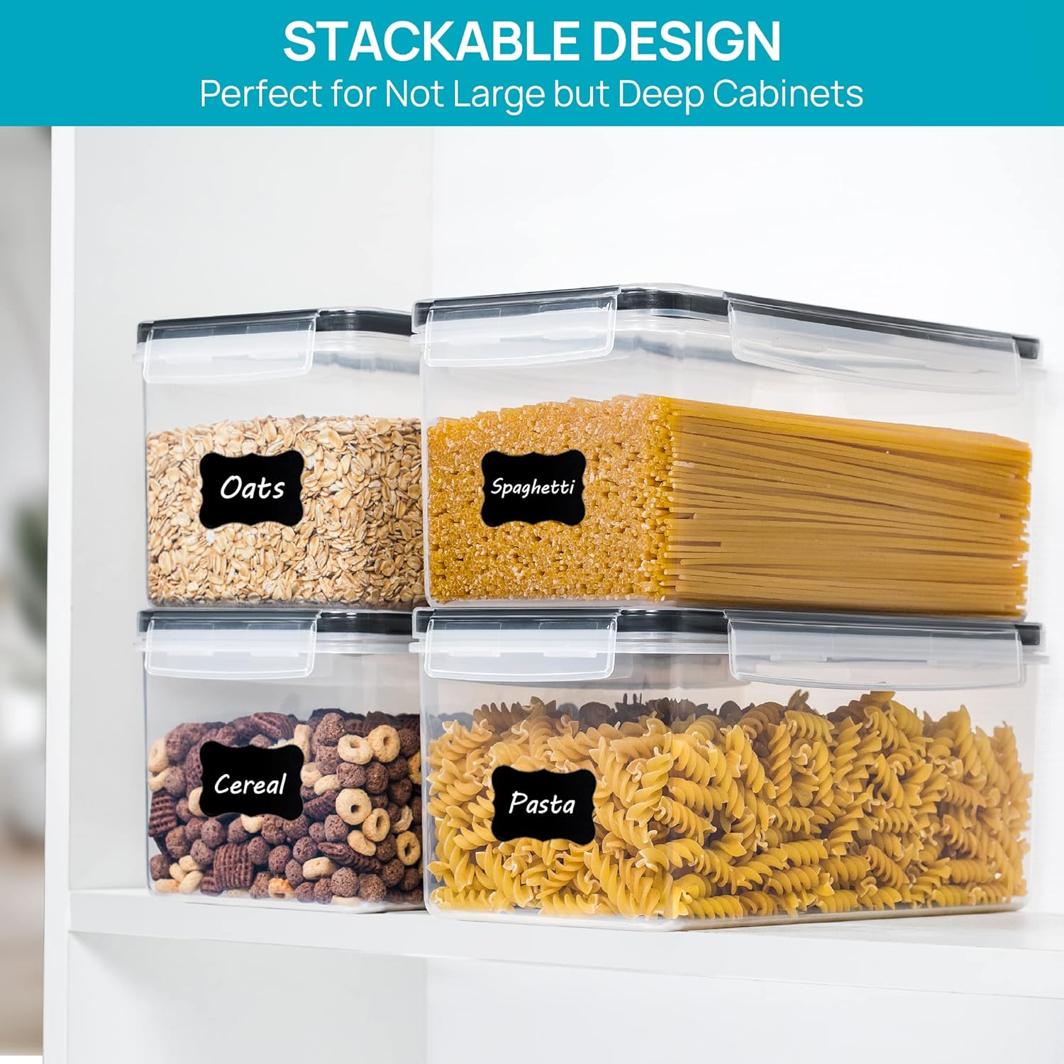 Vtopmart Airtight Food Storage Containers with Lids 4PCS Set 3.2L, Plastic Spaghetti Canisters for Pasta organizer, BPA Free Air Tight Kitchen Pantry Organization - Image 7