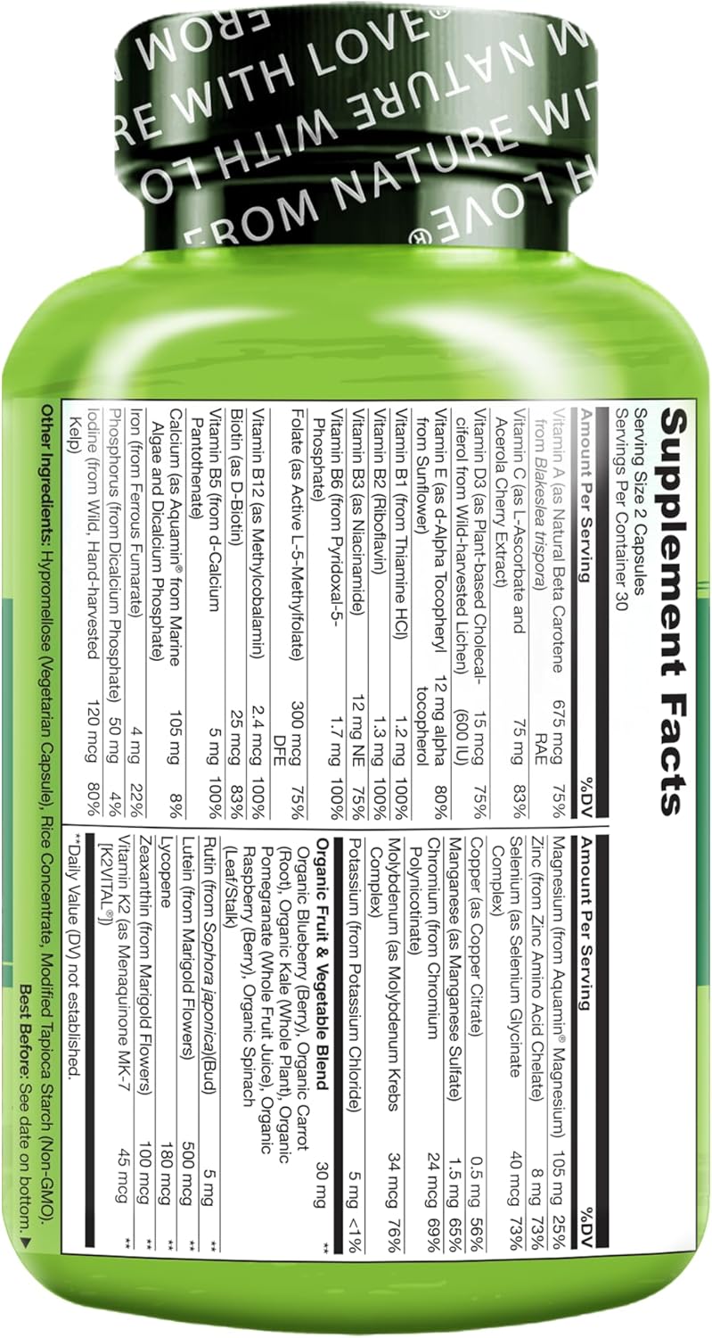 NATURELO Multivitamins for Teenage Girls/Boys, 60 Capsules, Whole Food Multivitamin with Minerals, Non-GMO, Vegetarian - Image 9