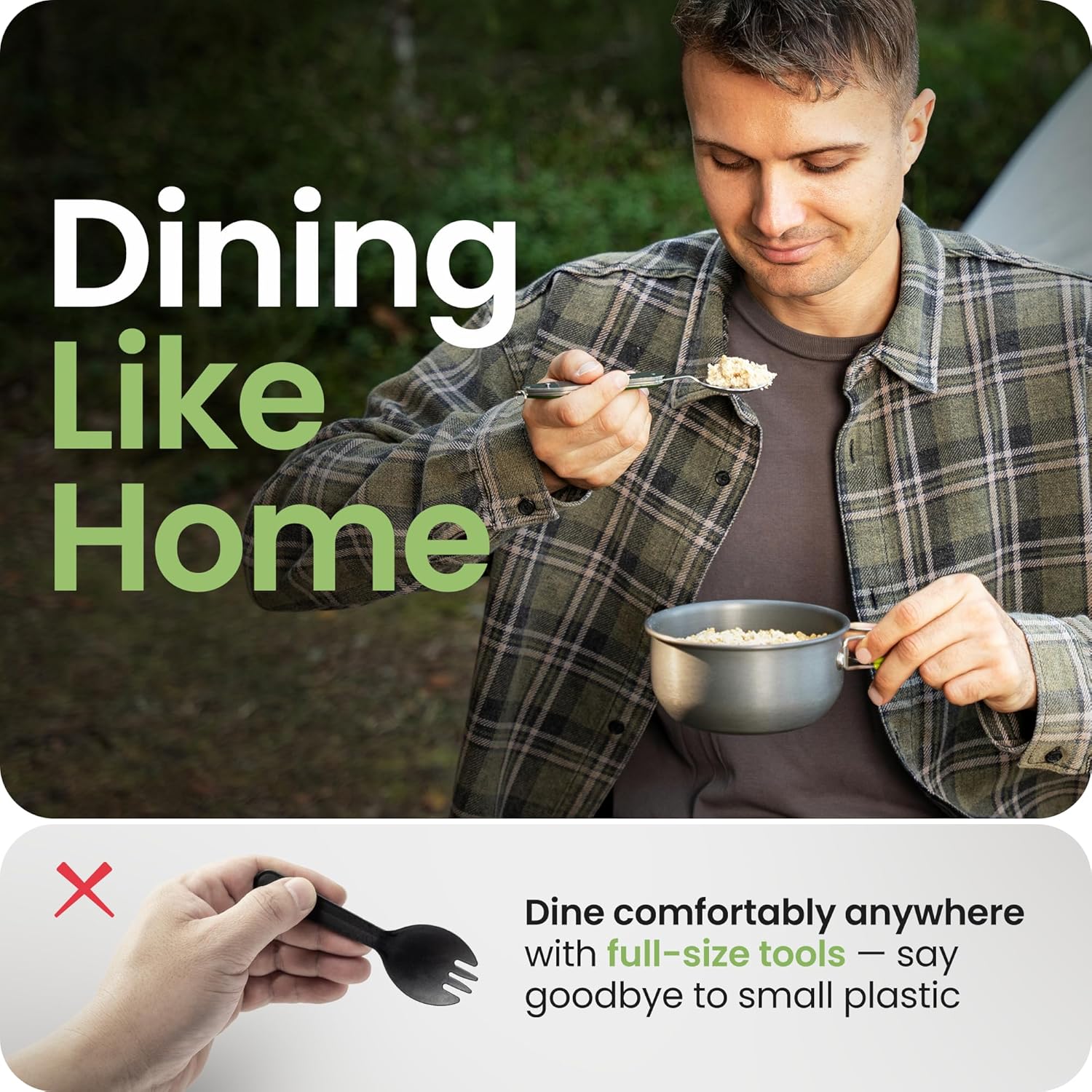 Orblue 4-in-1 Camping Utensils, 1-Pack, Portable Stainless Steel Spoon, Fork, Knife & Bottle Opener Combo Set - Travel, Backpacking Cutlery Multitool Olive Green - Image 6