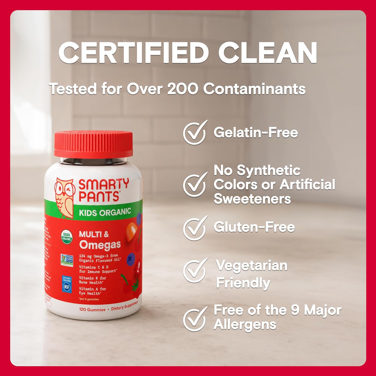 SmartyPants Organic Kids Multivitamin Gummies: Probiotics, Omega 3 (ALA), Vitamin D3, C, Vitamin B12, B6, A, K & Zinc for Immune Support, Biotin, Three Fruit Flavors, 120 Count (30 Day Supply) - Image 11