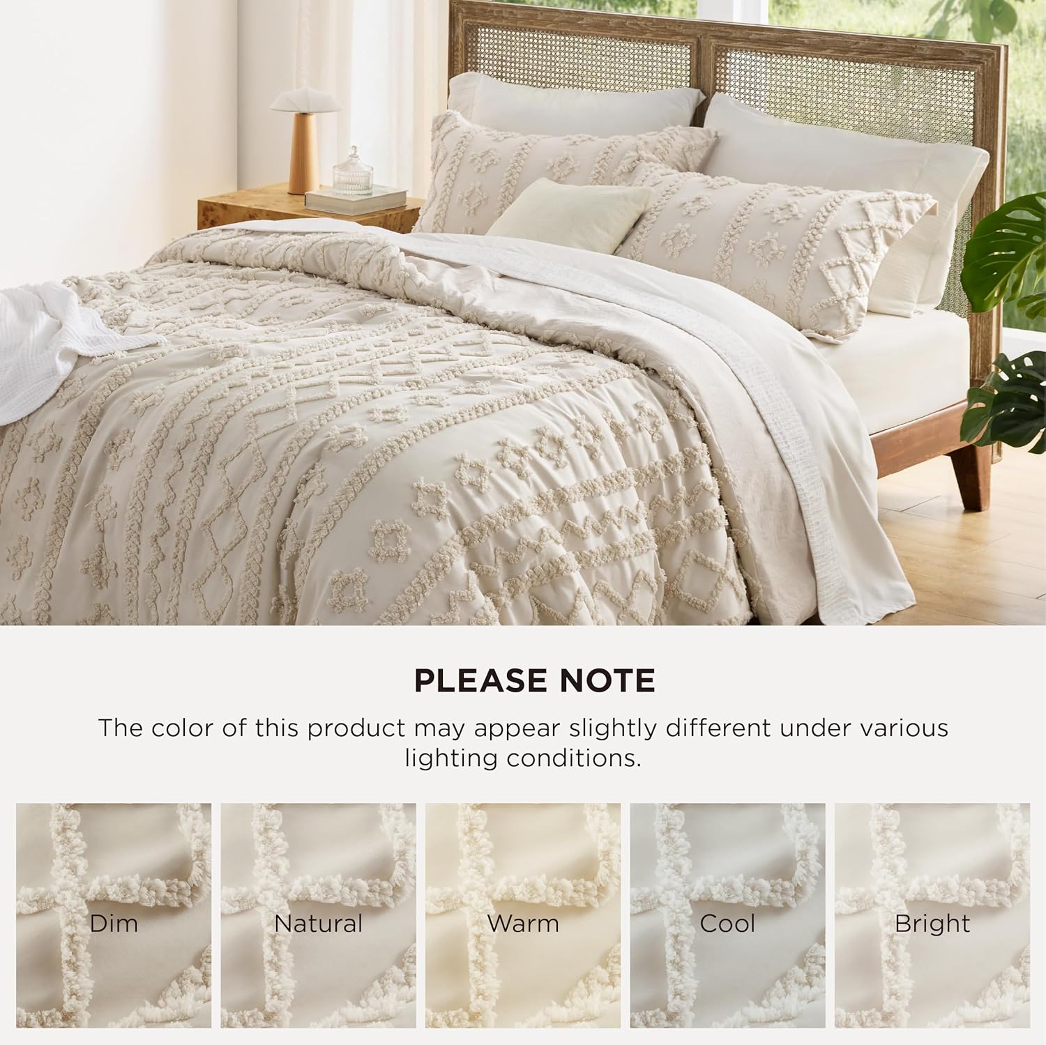Bedsure Tufted Boho Comforter Set Queen Size - Beige Boho Bed Set, GentleSoft™ 3 Pieces Farmhouse-Style Embroidery Bedding, Gifts for Woman, Soft Jacquard Queen Comforter for All Seasons - Image 8