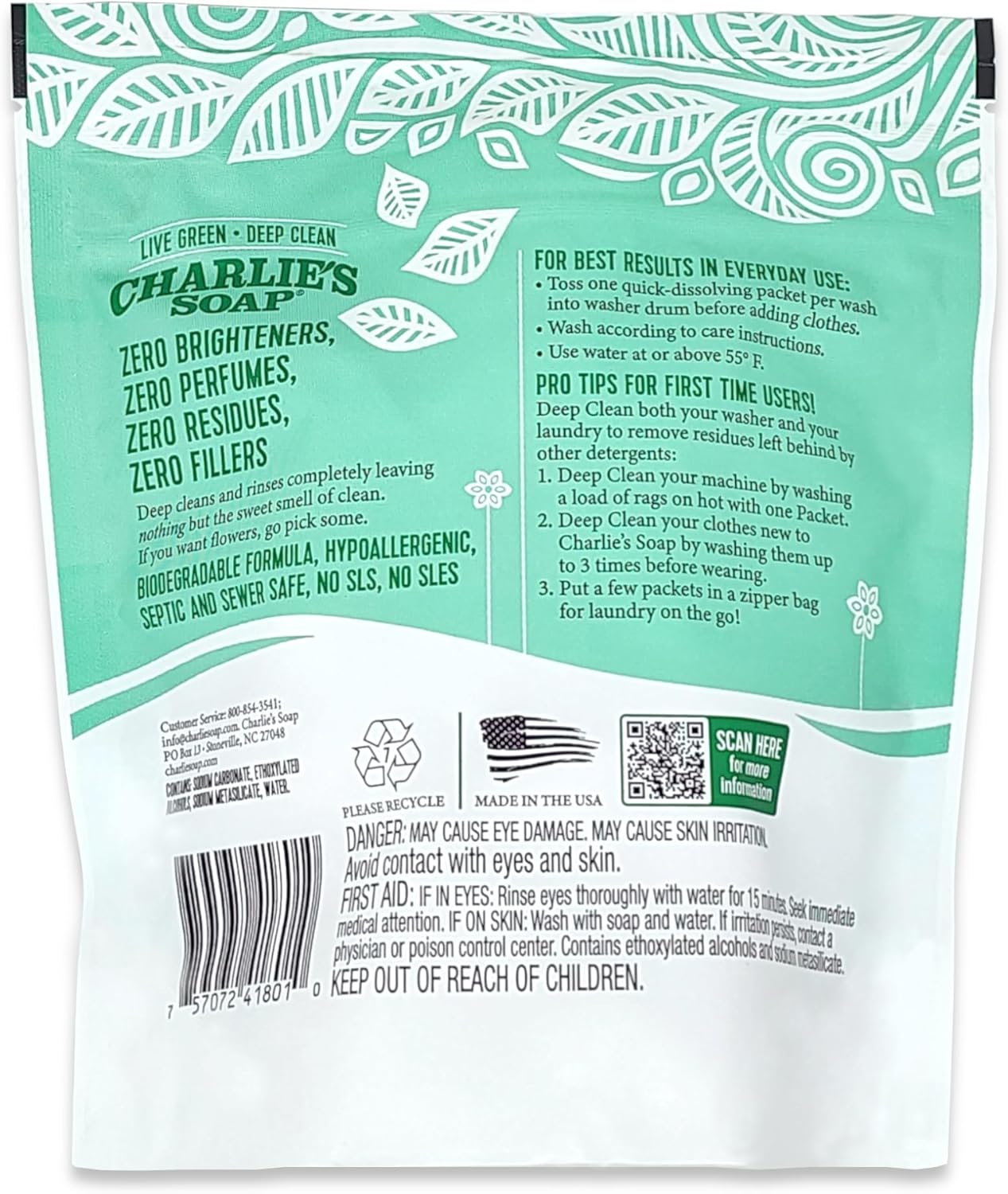 Charlie’s Soap – Fragrance Free Powdered Laundry Detergent Packets – 30 Pods (1 Pack)… - Image 3