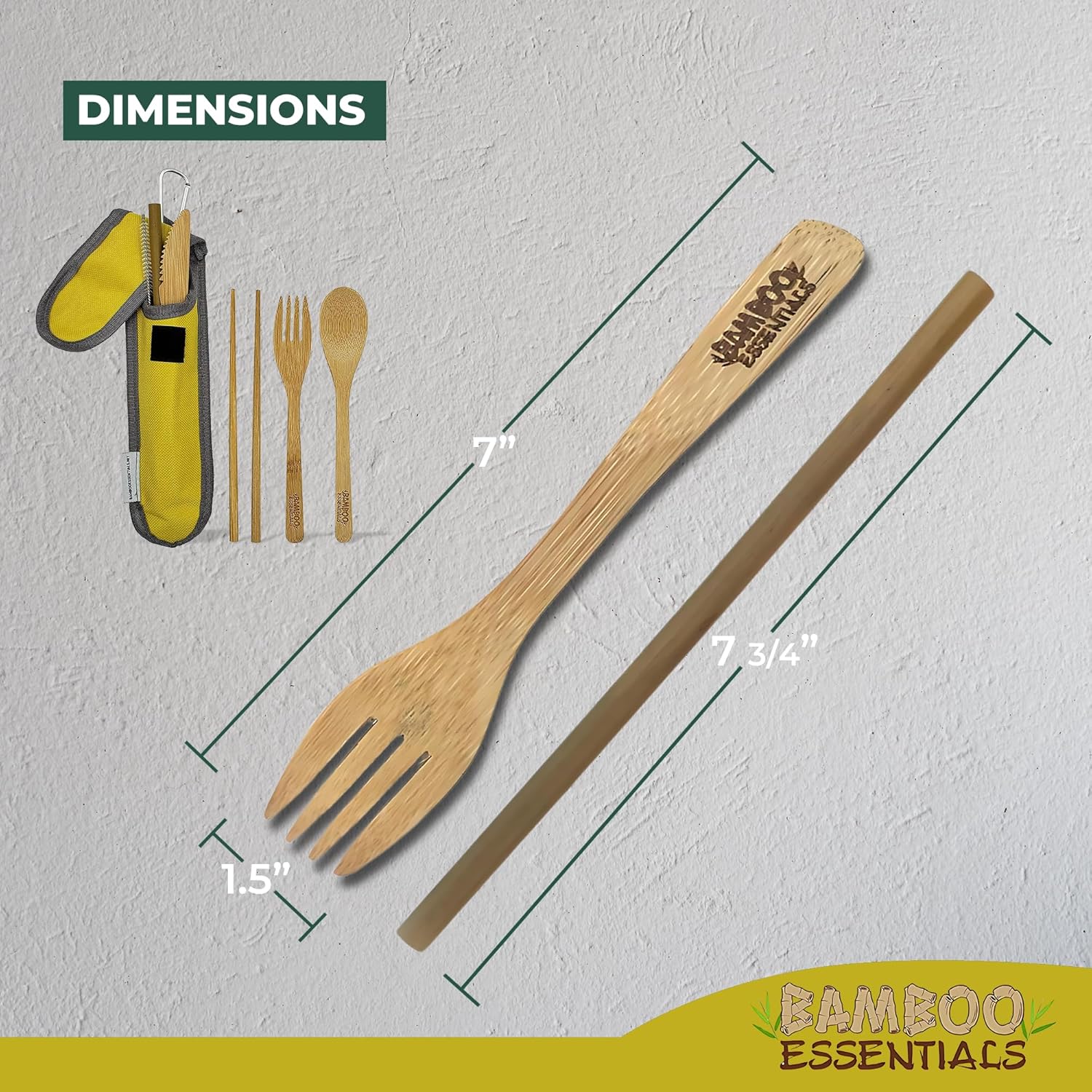 Travel Utensils with Case Set Fork, Knife, Spoon, Chopsticks, Straw, Straw-cleaning brush, Travel Pouch and Carabiner, Excellent For Everyday Use! ((1Set) Sunrise Yellow) - Image 6