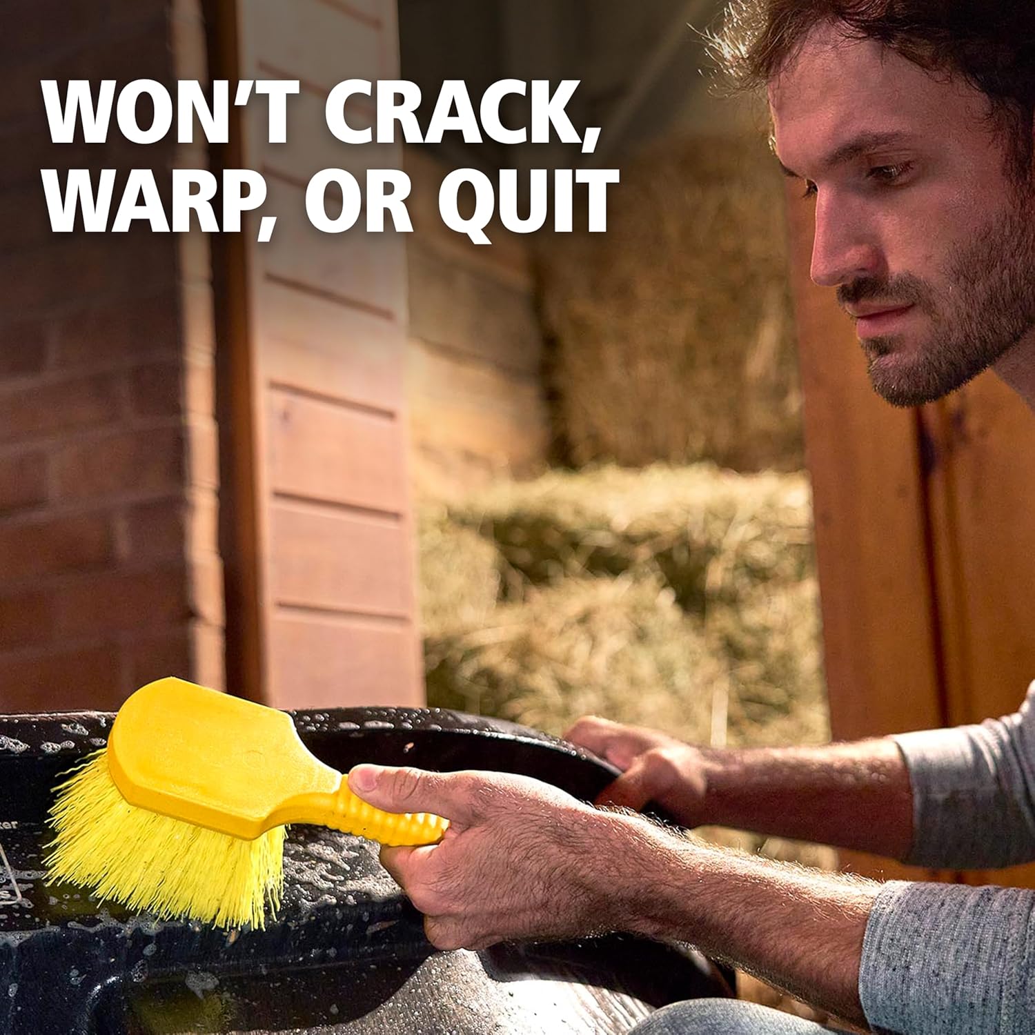 Rubbermaid Commercial 8" Utility Scrub Brush Plastic Handle Synthetic Bristles Cleaning Multi Purpose Heavy Duty Outdoor Wheels and Tires - Image 3