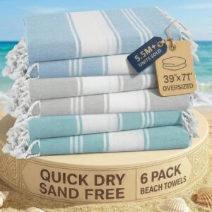 LANE LINEN Beach Towels 6 Pack, Bulk Beach Towels Oversized, Pool Towels for Adults, Pre-Washed, Sand Free Beach Towel, Fast Drying Beach Towel, 39″x71″ – Classic Color
