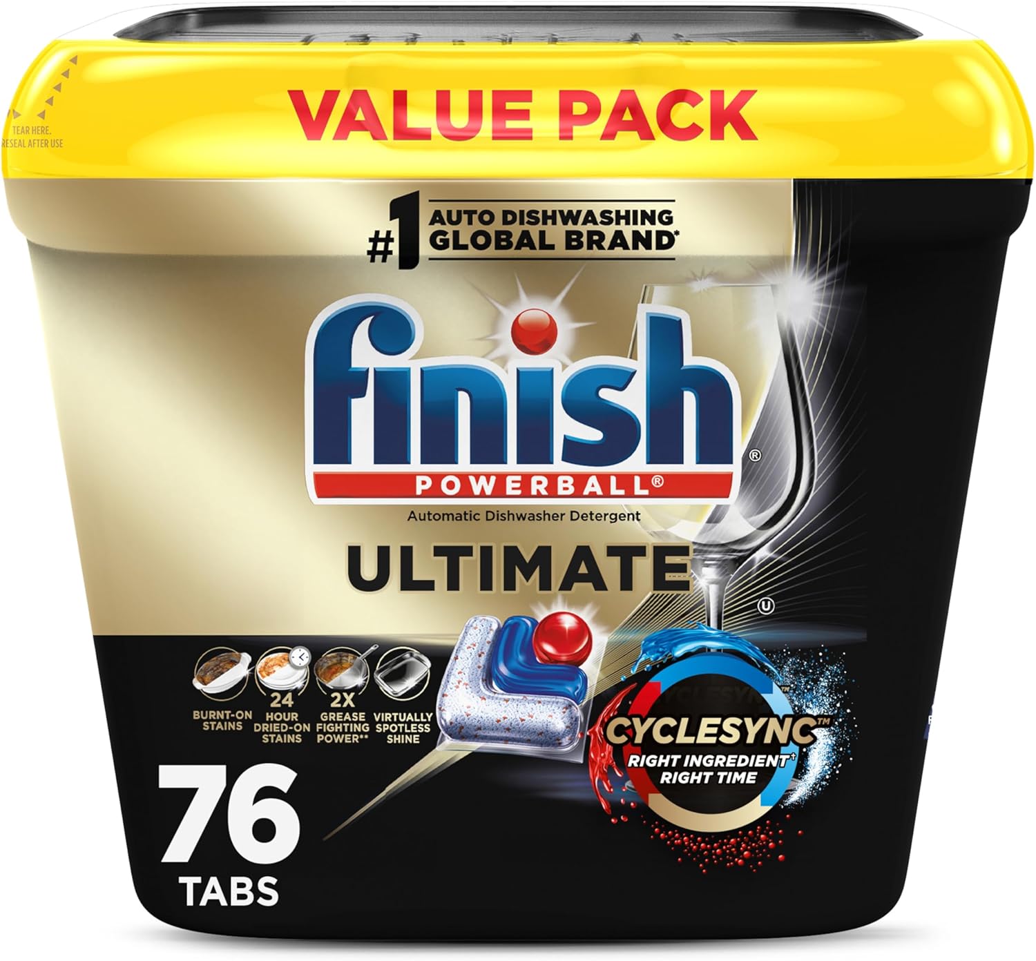 Finish Ultimate Dishwasher Pods, No Pre-Rinse Dishwasher Detergent Soap Removes Burnt-On Stain, with CycleSync Technology, Degreasing & Scrubbing Power, 76 Count - Image 2