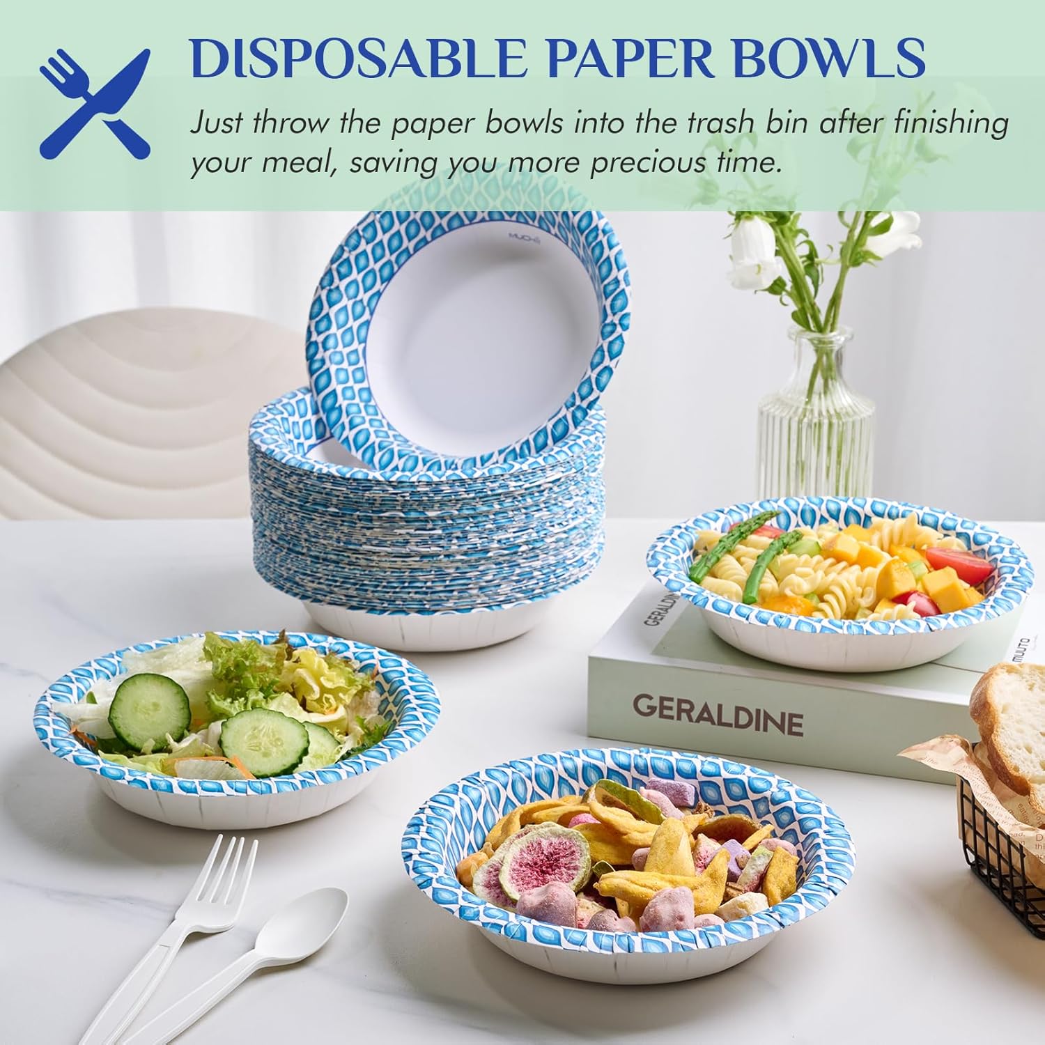 MUCHII 20 Oz Paper Bowls 180 Count Disposable Bowls, Printed Soak Proof Large Bowls for Breakfast, Lunch, and Dinner Meals - Image 5