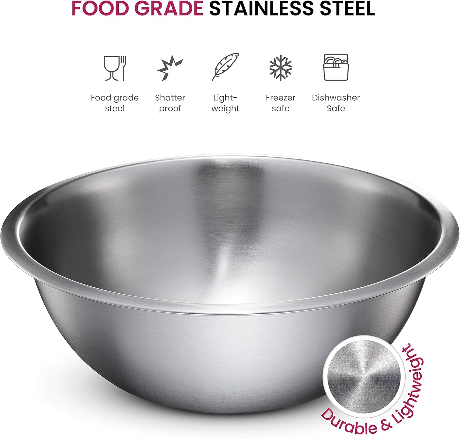 FineDine Stainless Steel Mixing Bowls Set, Dishwasher Safe, 6 Piece Metal Mixing Bowls For Kitchen, Nesting, Large, Small, Big Food Prep, Cooking, Baking - Image 4