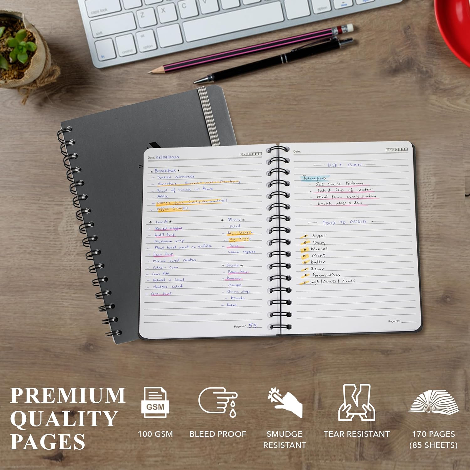 Nextnoid Lined Spiral Notebook Journal For Women & Men - A5(5.8" x 8.3") 170 Pages, Hardcover Notebooks for Work & Note Taking, College Ruled Journals for Writing - Grey - Image 5