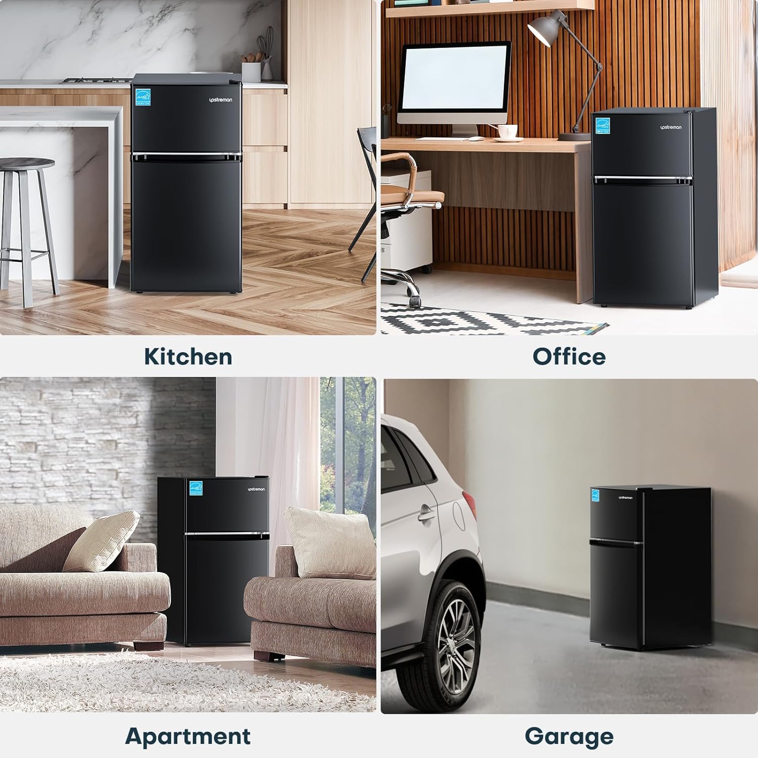 Upstreman 3.1 Cu.Ft Mini Fridge with Freezer, Double Door Small Fridge, Dorm Essentials, Adjustable Thermostat, Energy Saving, Mini Refrigerator for Office, Dorm, Bedroom, Black - Image 7