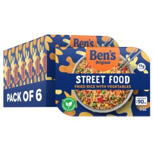 BEN’S ORIGINAL Street Food Fried Rice with Vegetables, Prepared Entrée, Microwavable Heat-&-Eat Bowl in 90 Seconds, 9 oz​ (Pack of 6)