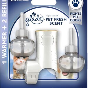 Glade PlugIns Refills Air Freshener Starter Kit, Pet Fresh Scent, Scented and Essential Oils for Home and Bathroom, 0.67 Fl Oz, 1 Warmer + 2 Refills