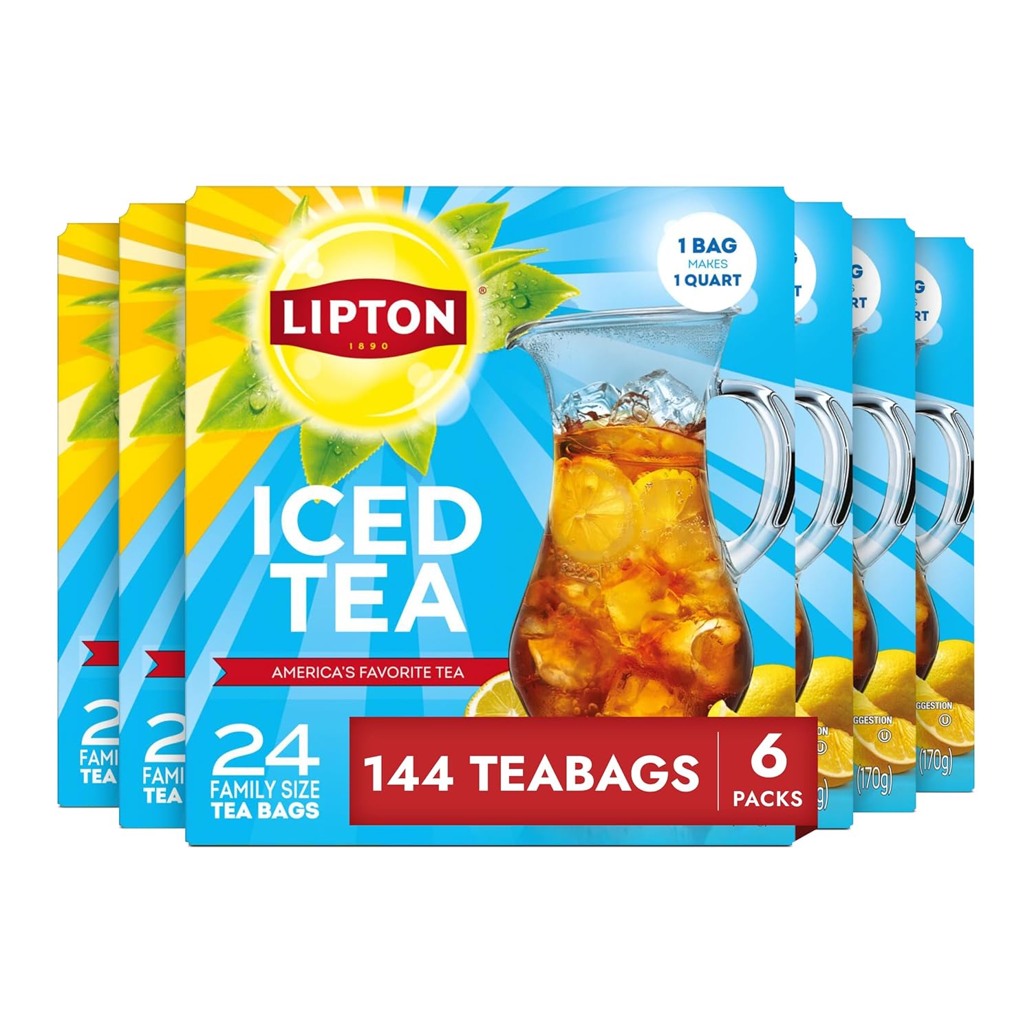 Lipton Unsweetened Black Tea Bags Family Size 144-Count Zero Calories Rainforest Alliance Certified for Iced Tea Brewing Premium Quality Smooth Crisp Taste 6-Pack - Image 2
